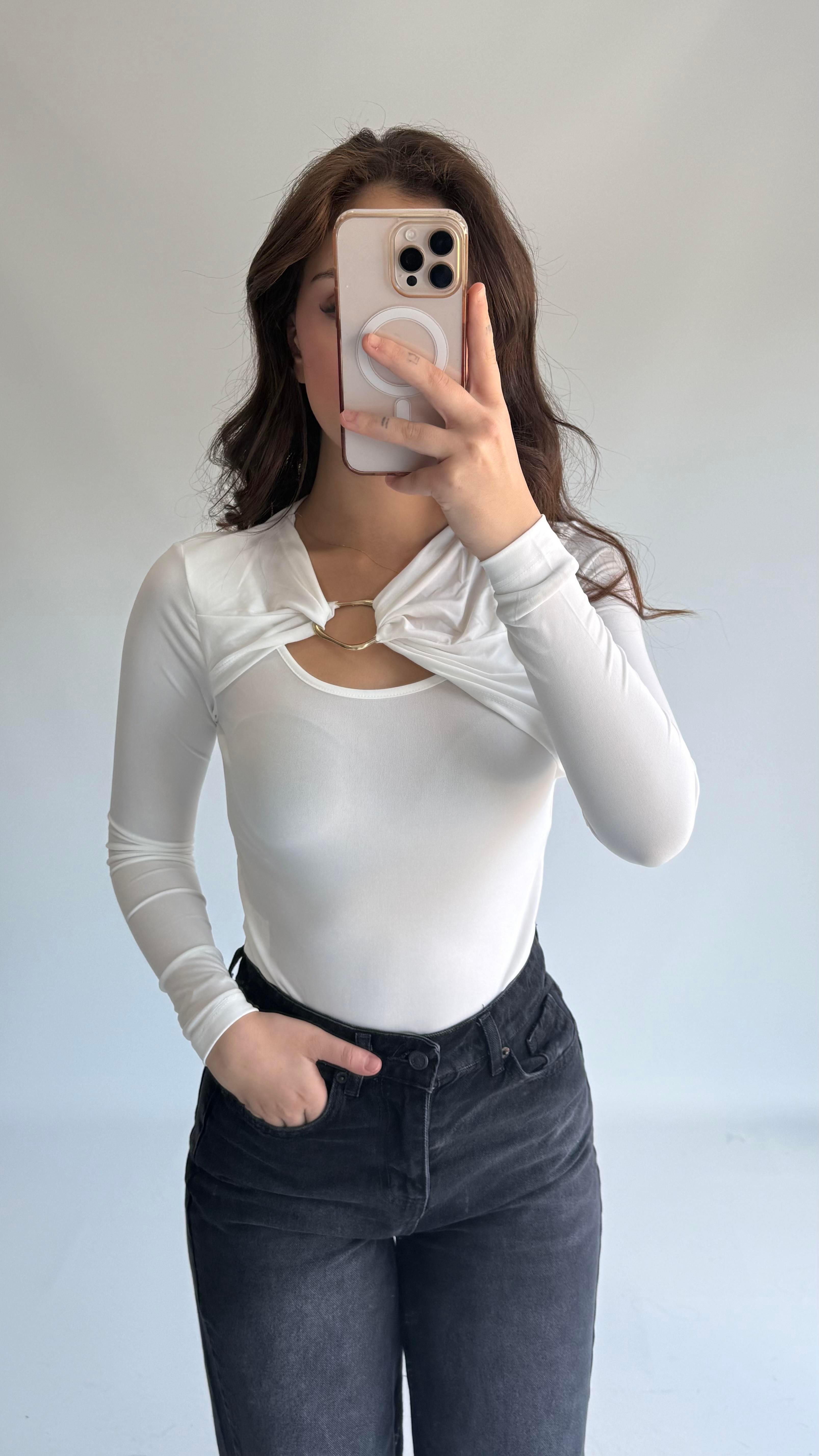 Deba Demir Detaylı Bluz Beyaz
