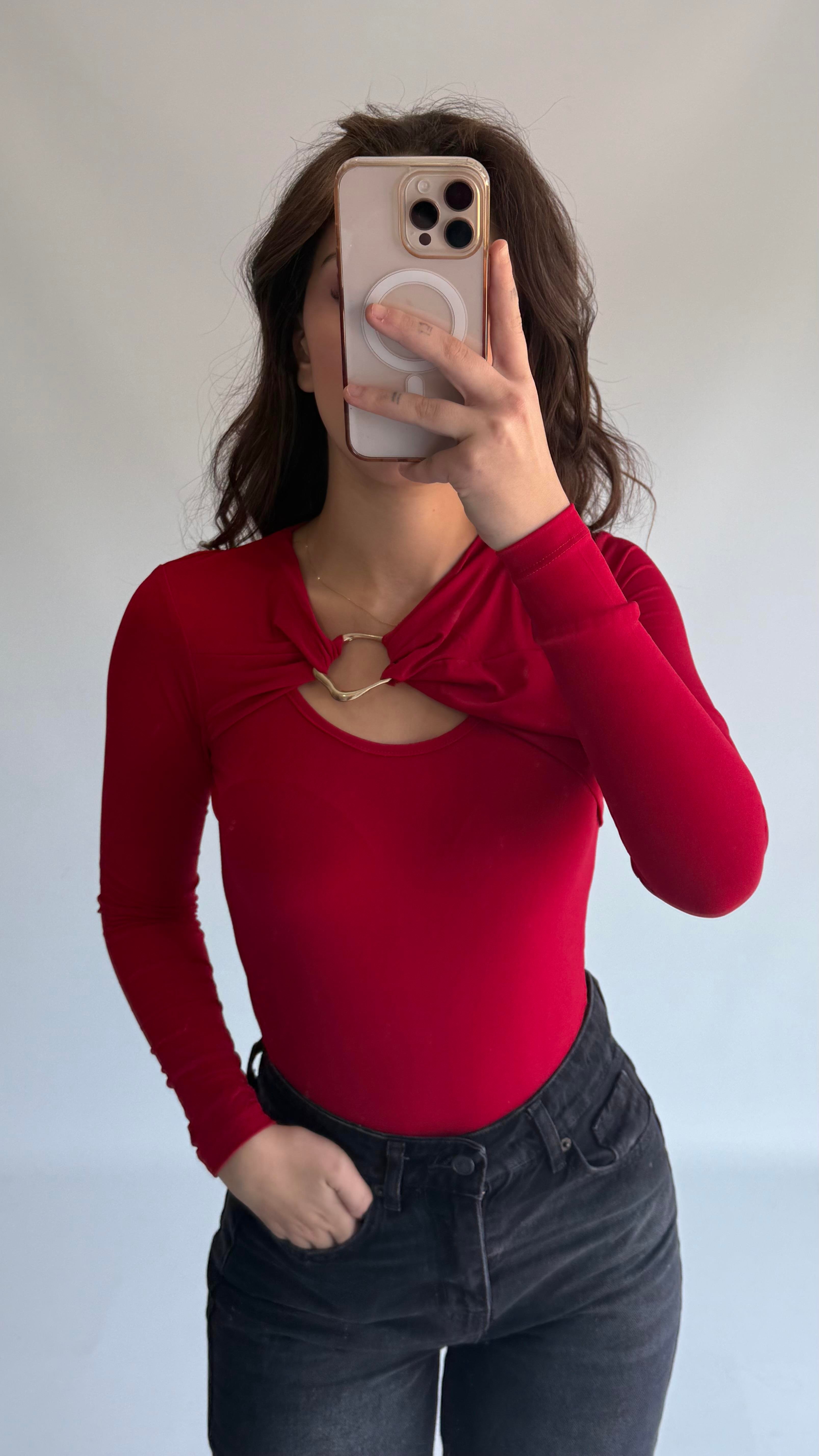 Deba Demir Detaylı Bluz Kırmızı
