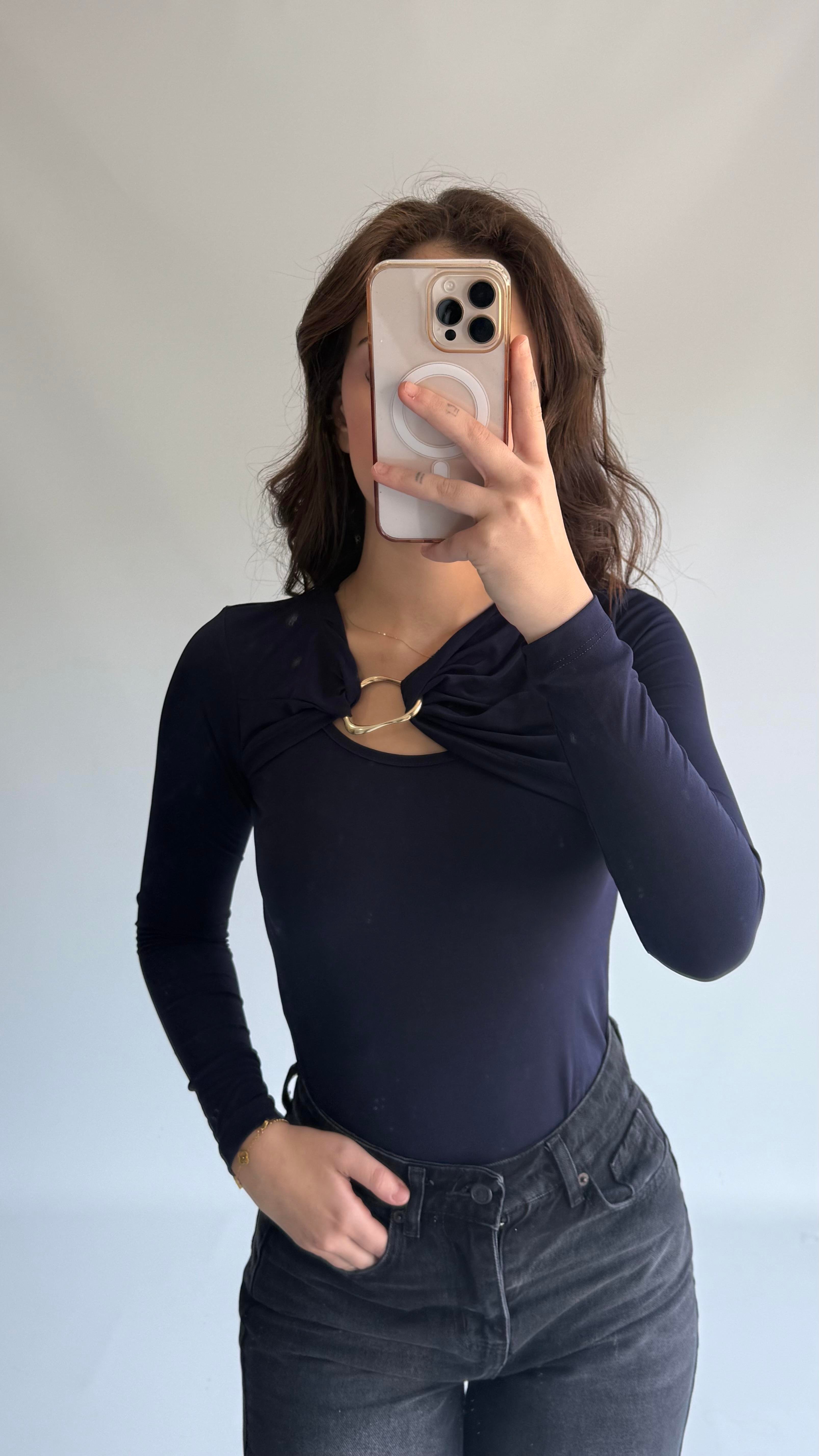 Deba Demir Detaylı Bluz Lacivert