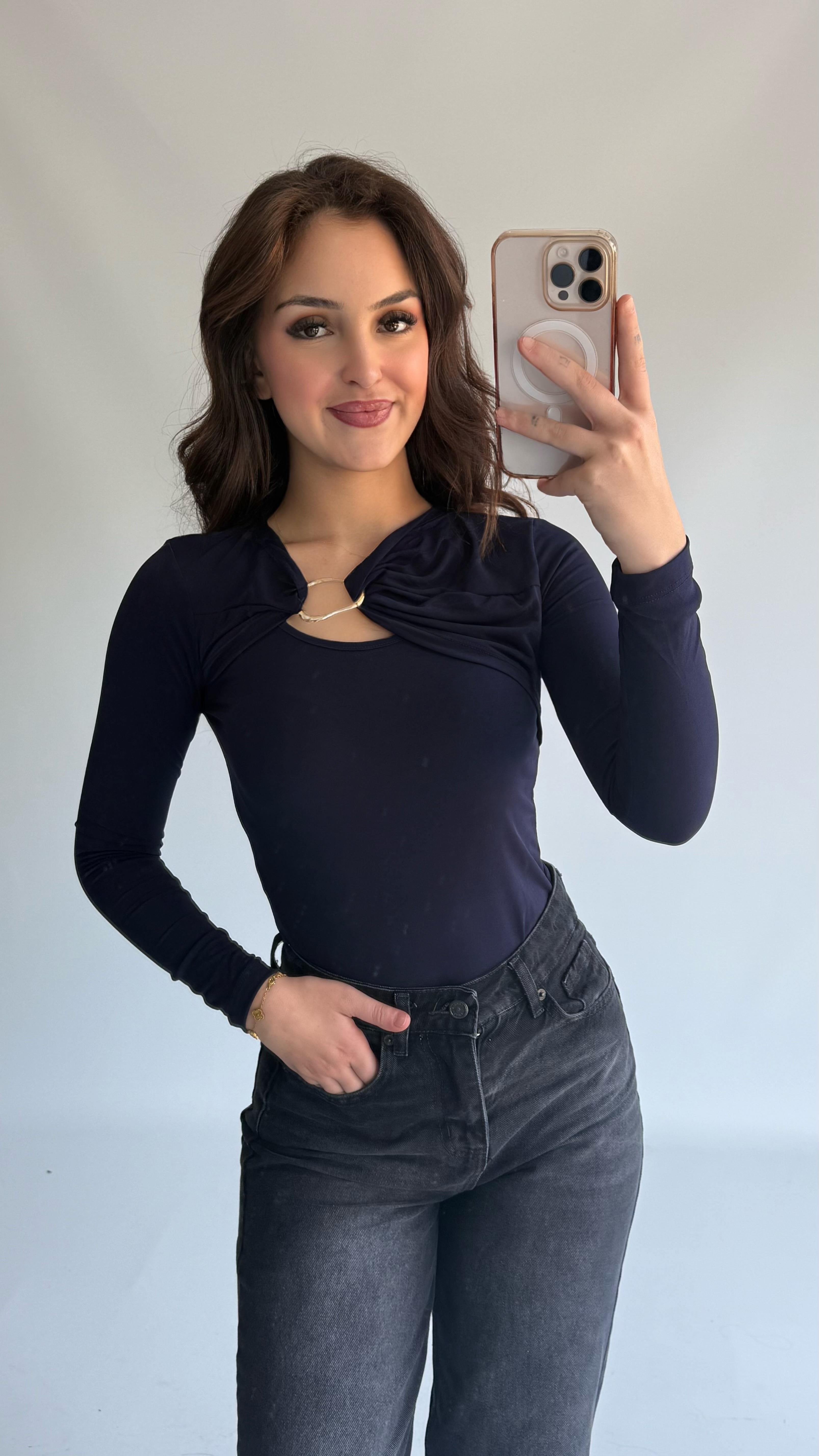 Deba Demir Detaylı Bluz Lacivert