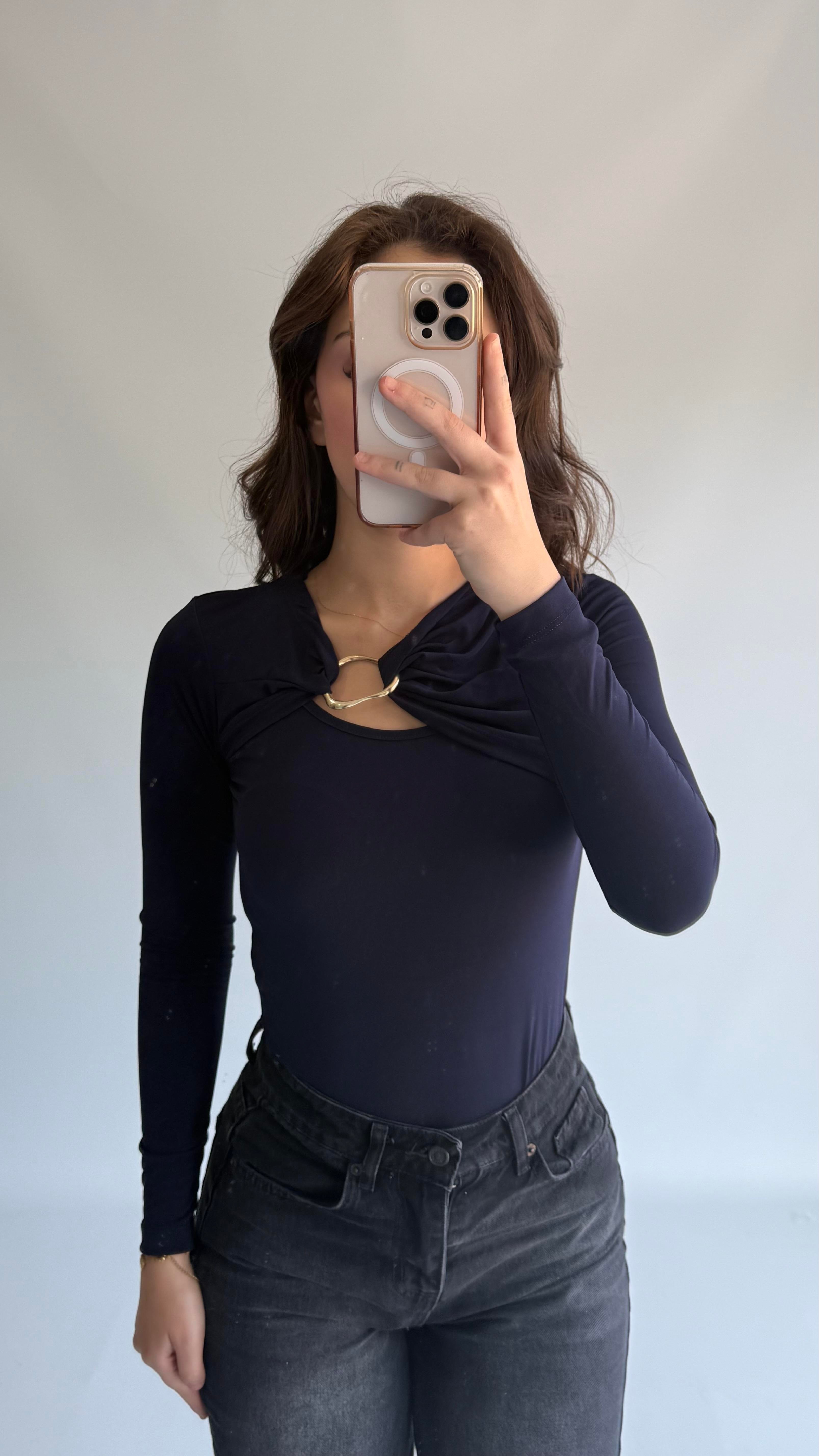 Deba Demir Detaylı Bluz Lacivert