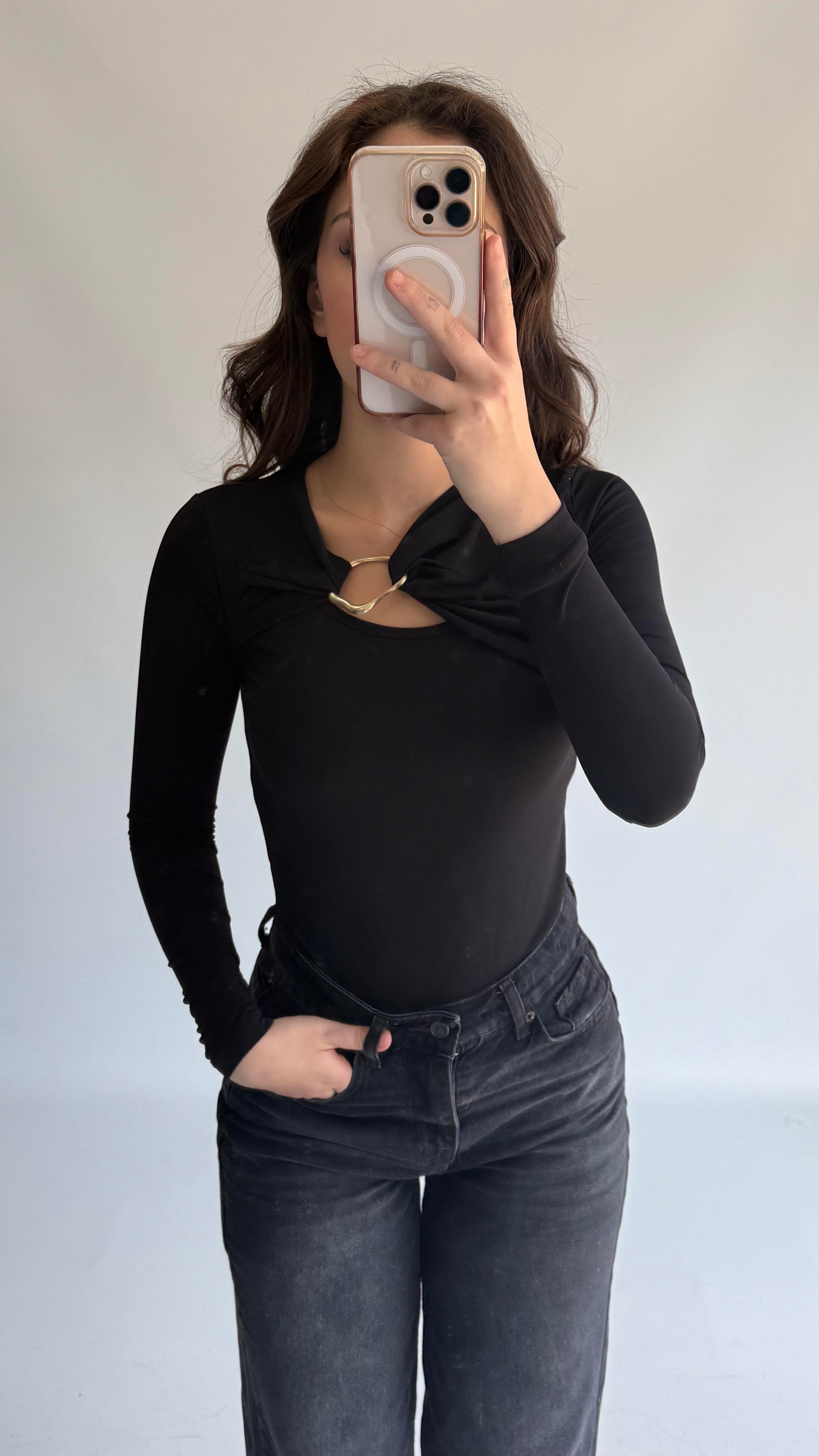 Deba Demir Detaylı Bluz Siyah