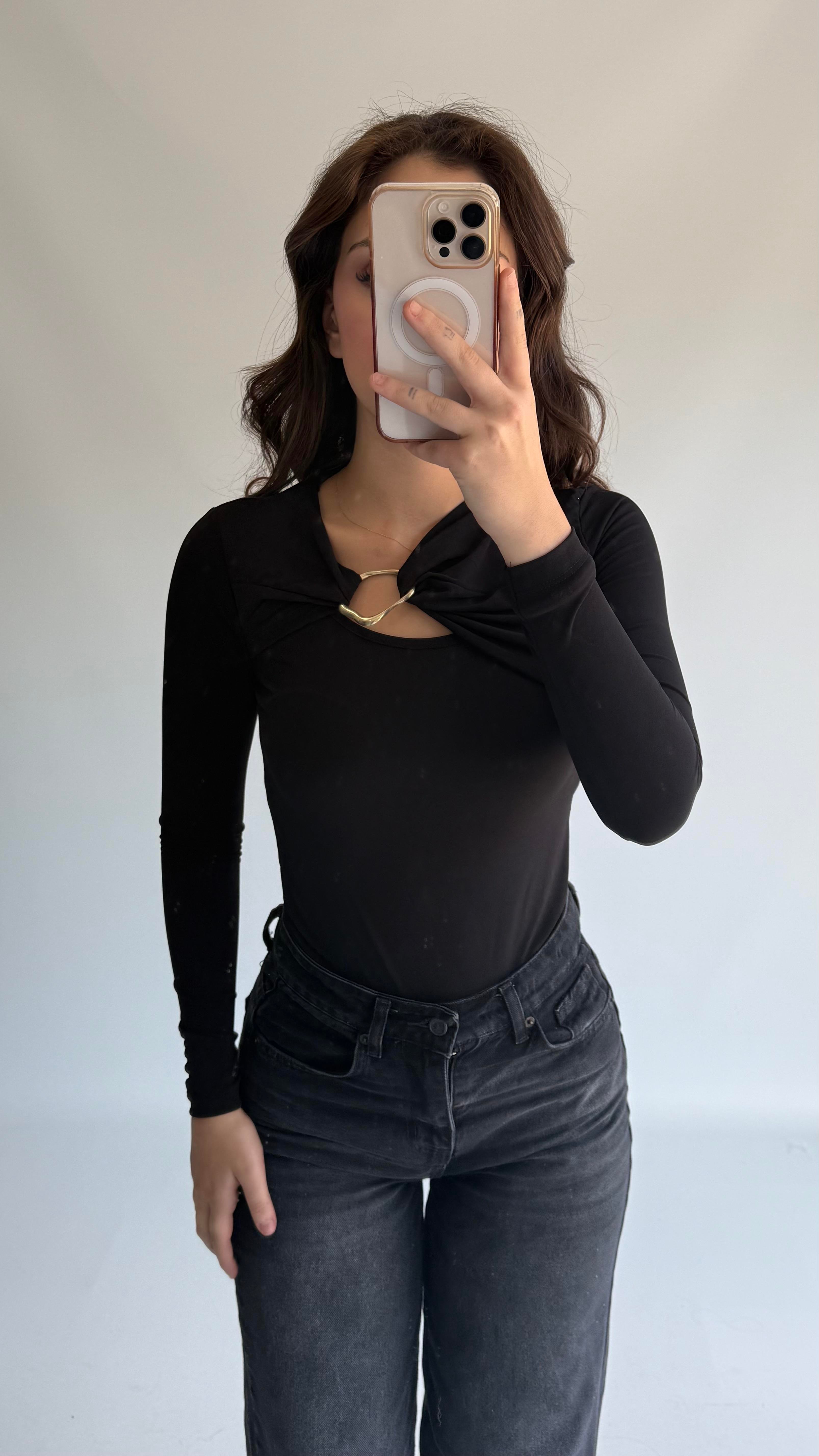 Deba Demir Detaylı Bluz Siyah