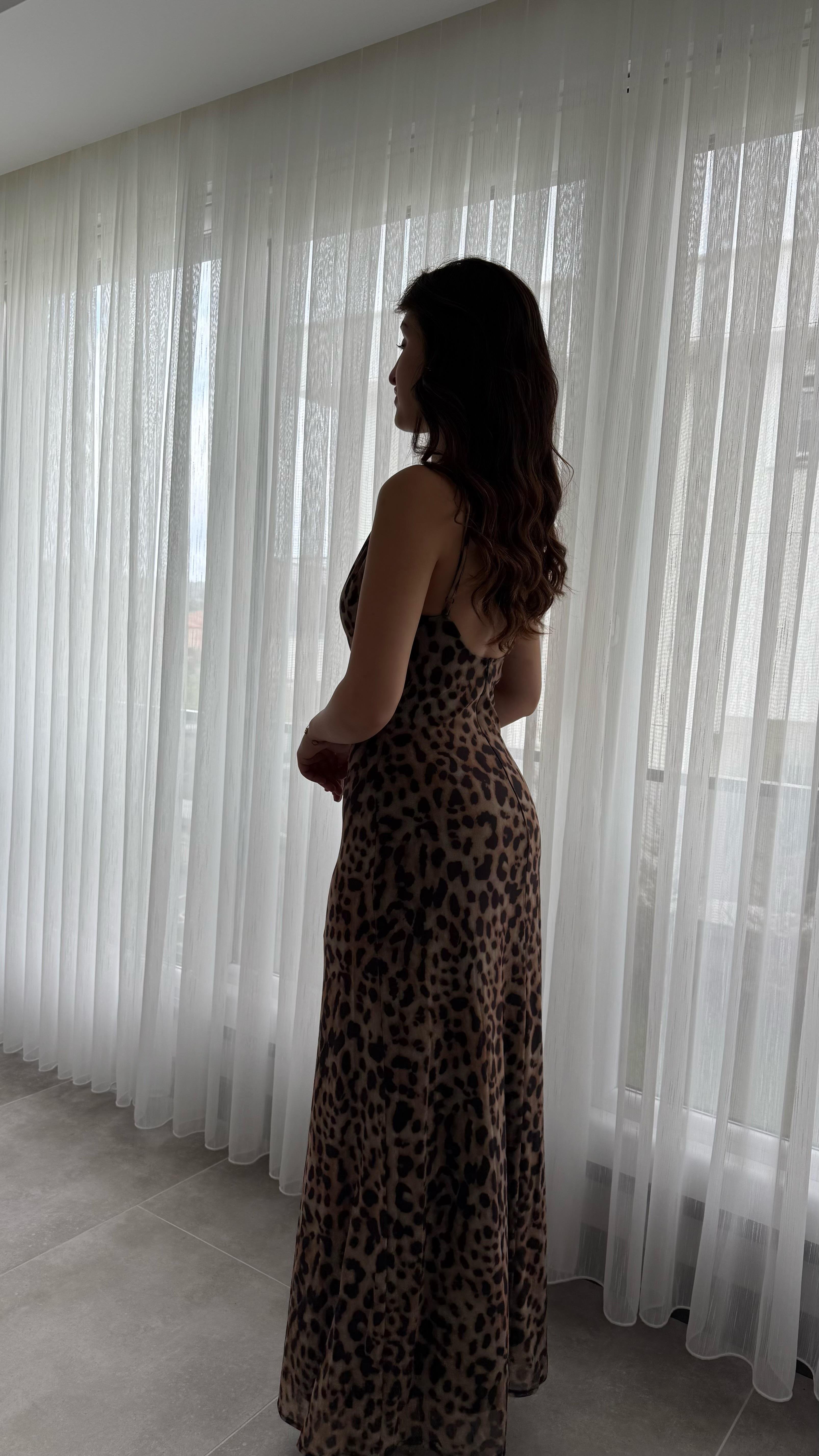 Debra Leopar Tül Elbise 