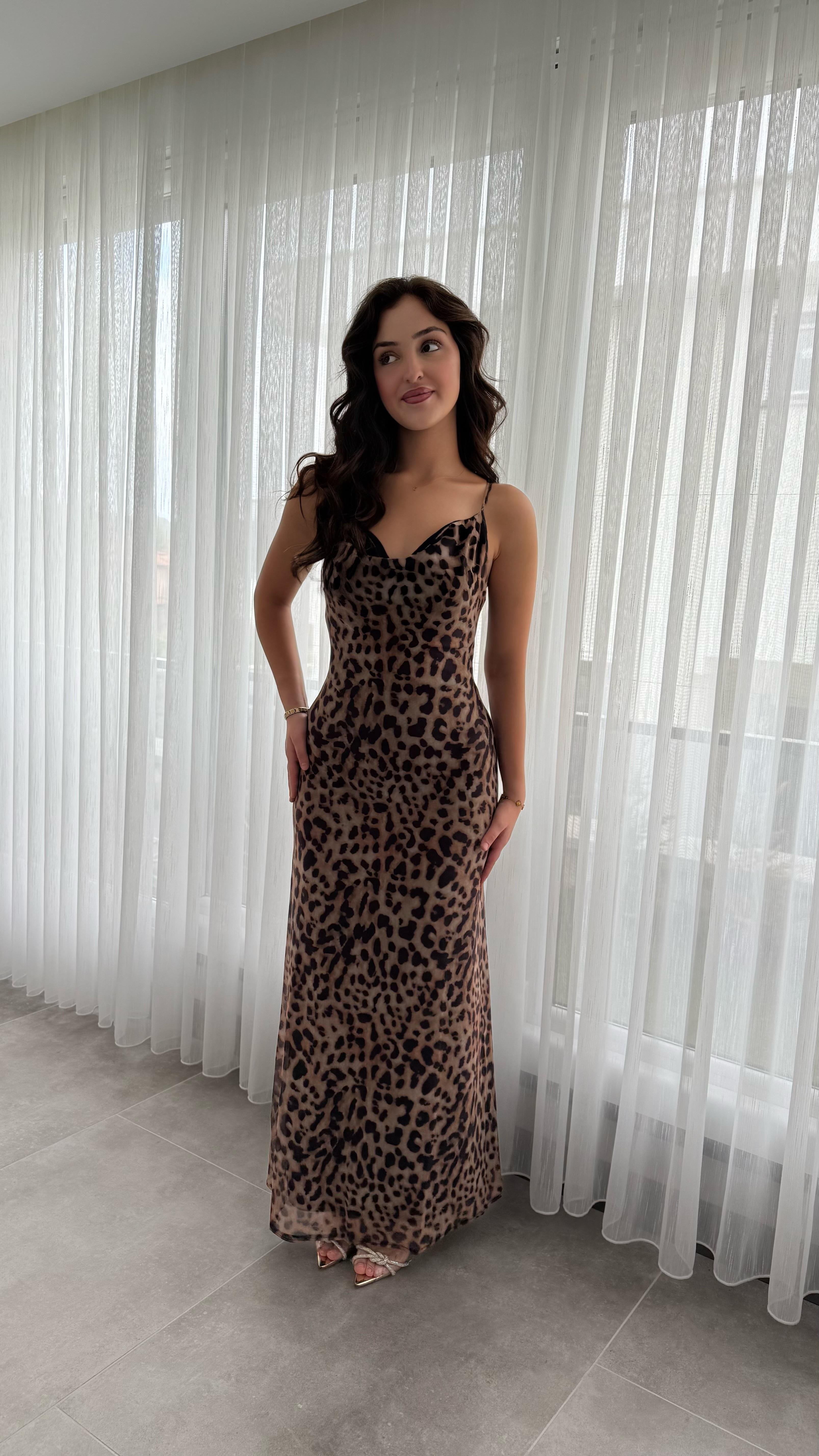 Debra Leopar Tül Elbise 