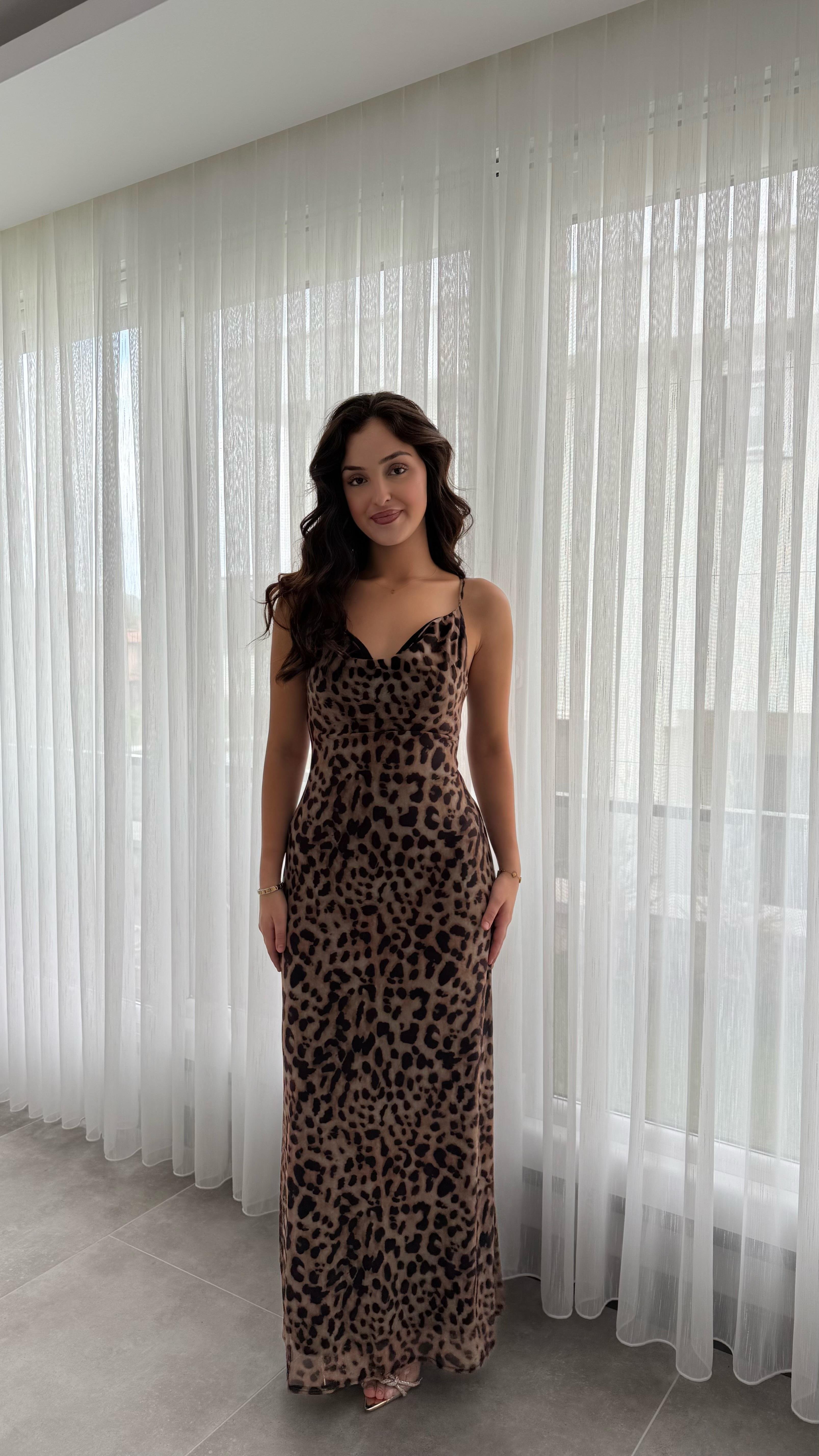 Debra Leopar Tül Elbise 
