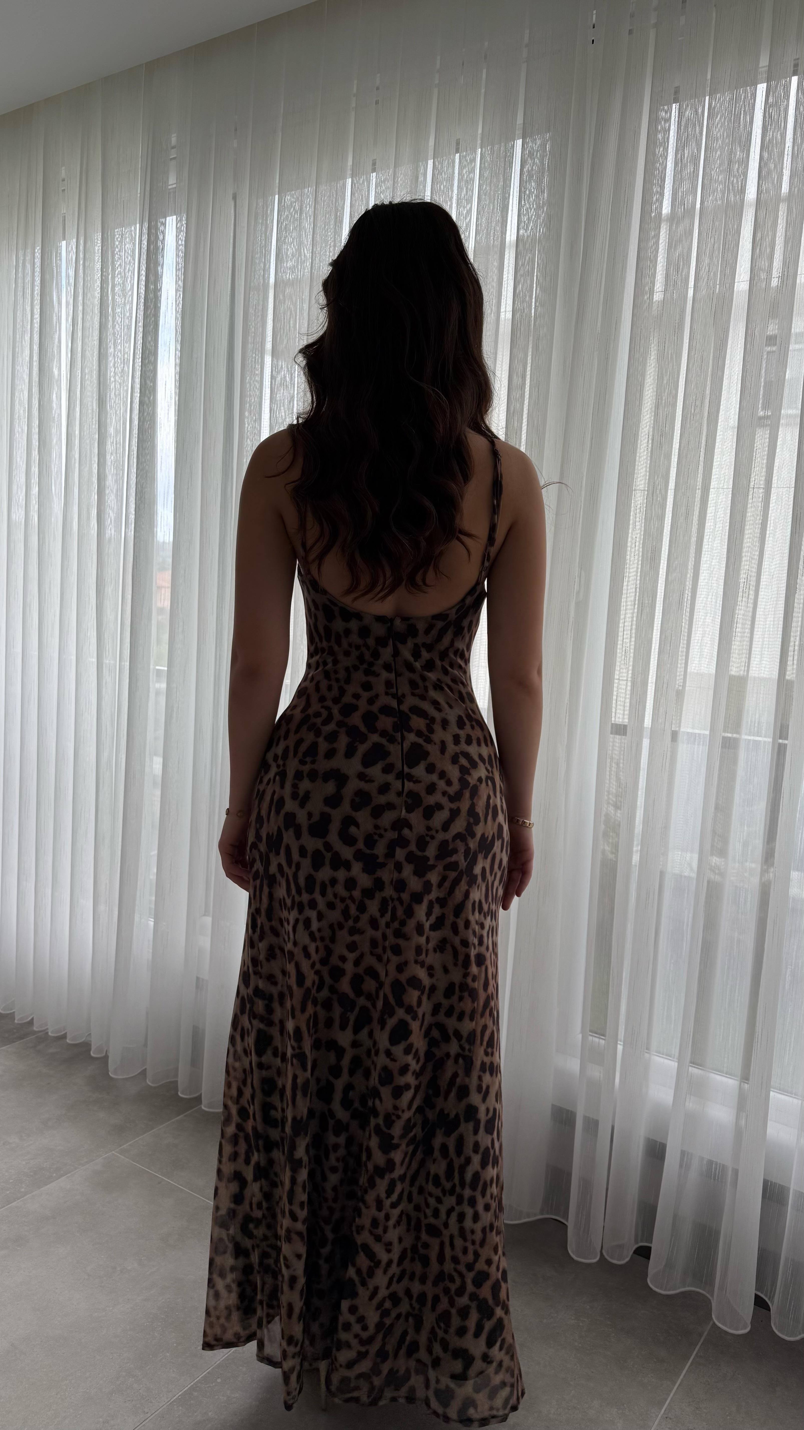 Debra Leopar Tül Elbise 