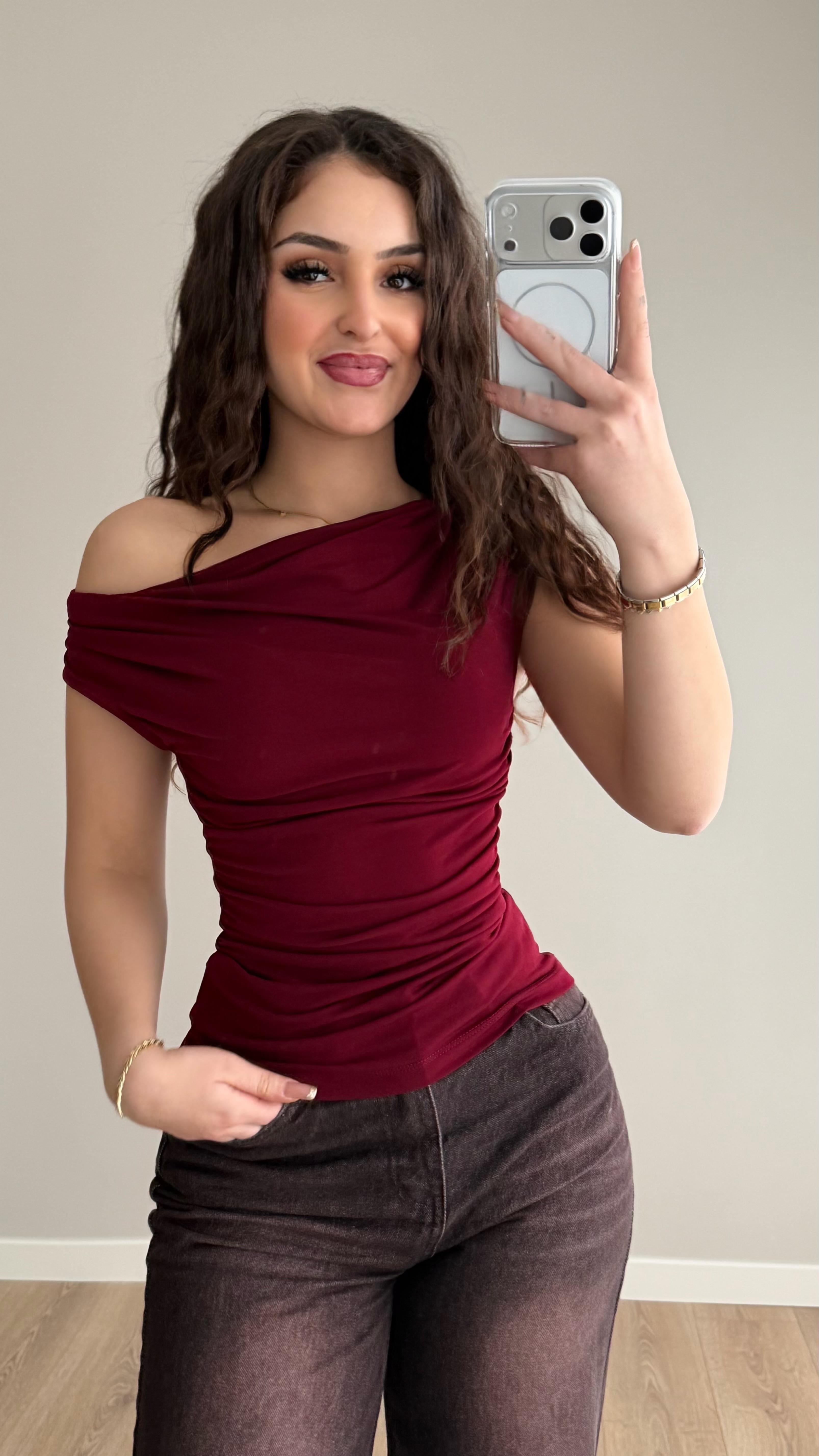 Degaje Sıfır Kol Bluz Bordo