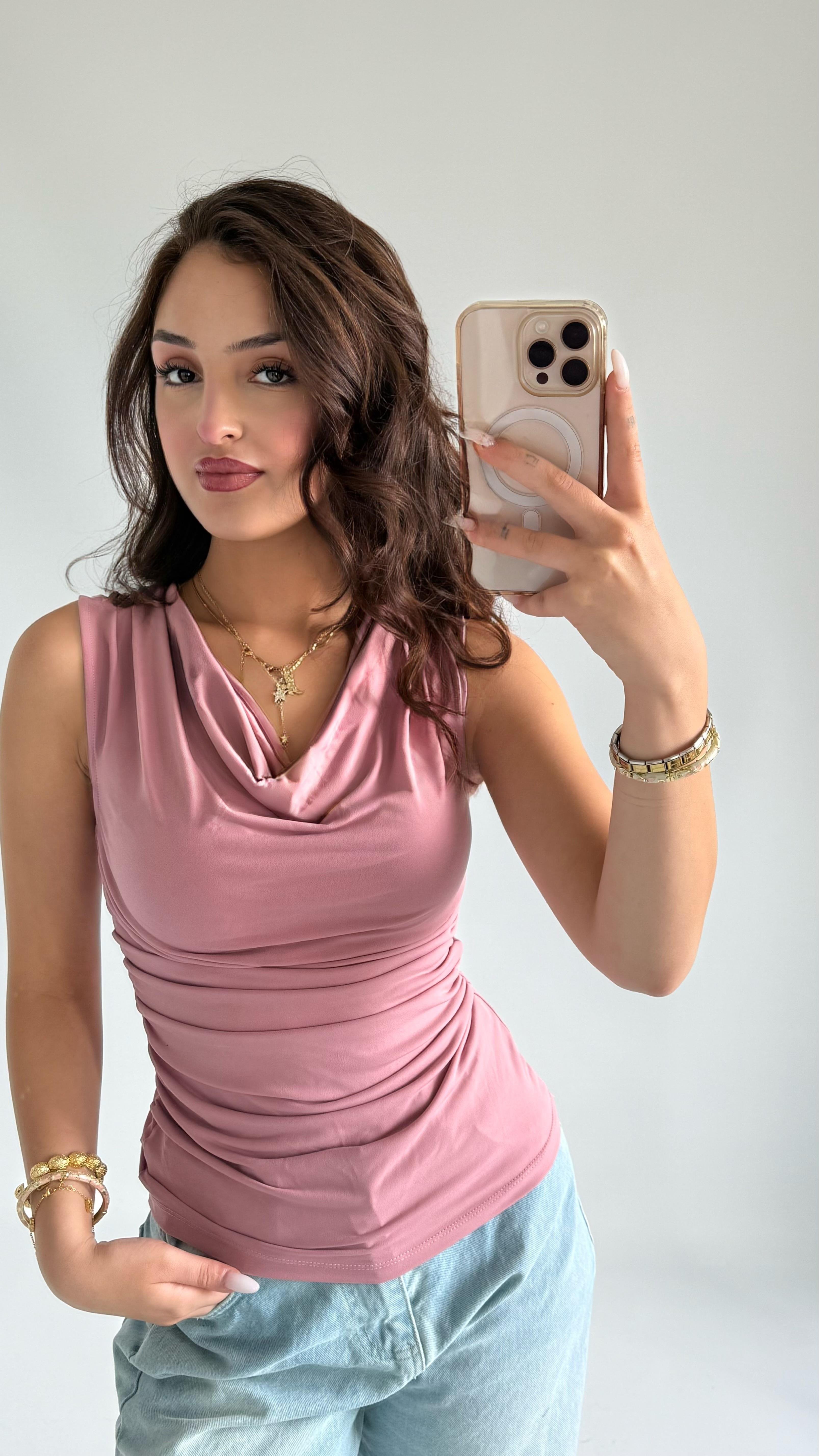 Degaje Sıfır Kol Bluz Pembe