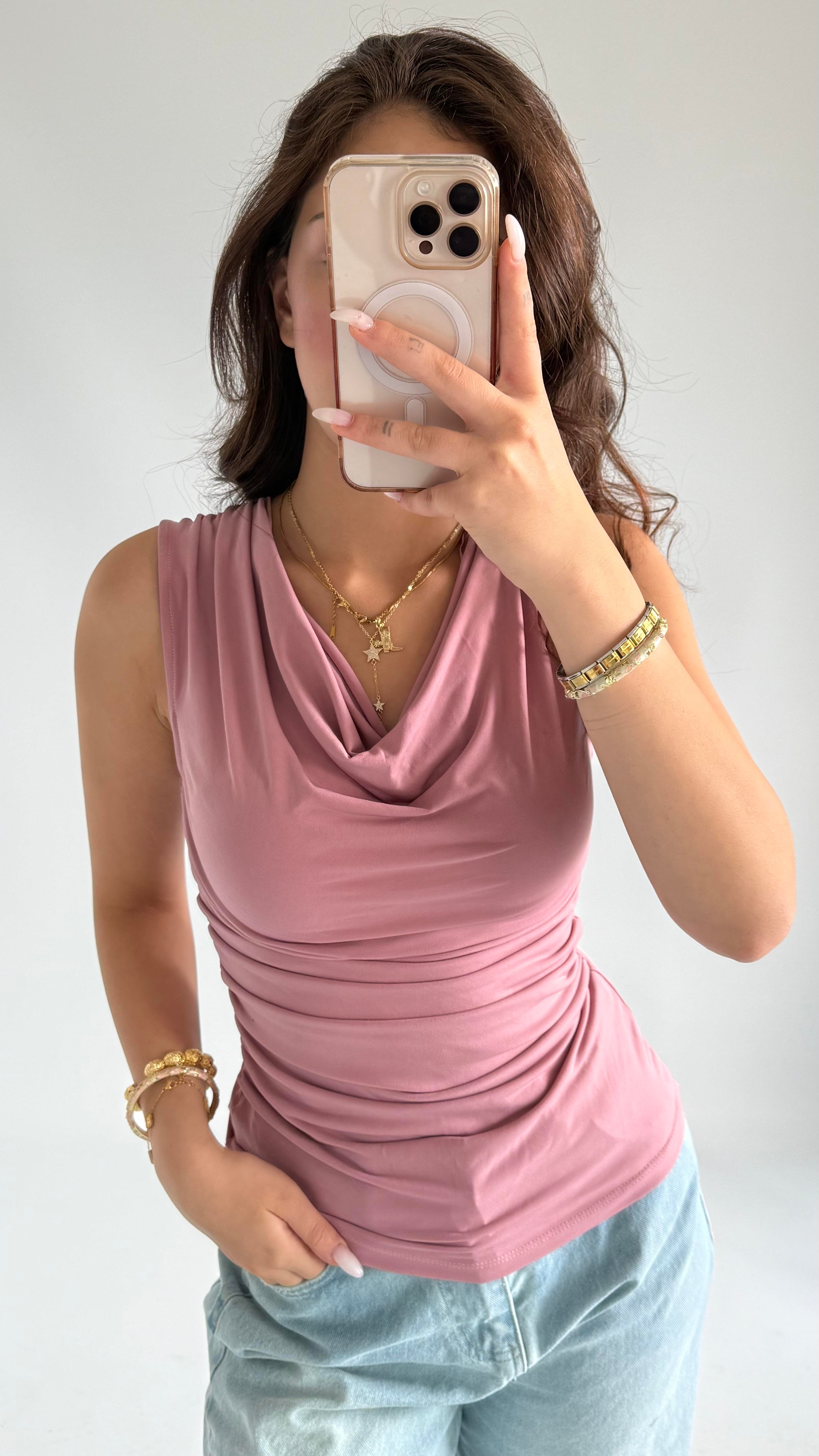 Degaje Sıfır Kol Bluz Pembe