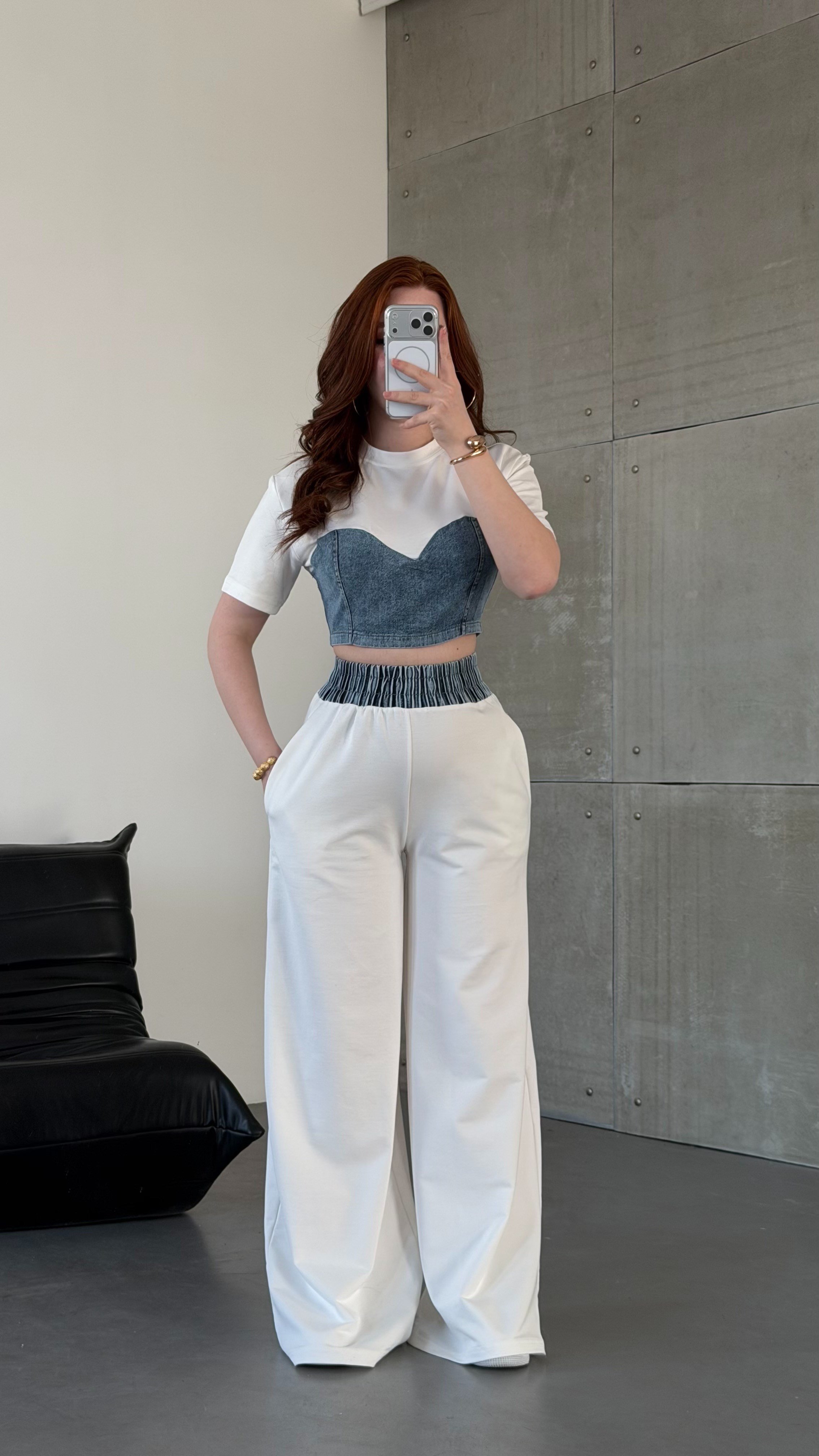 Denim Mix Takım Beyaz