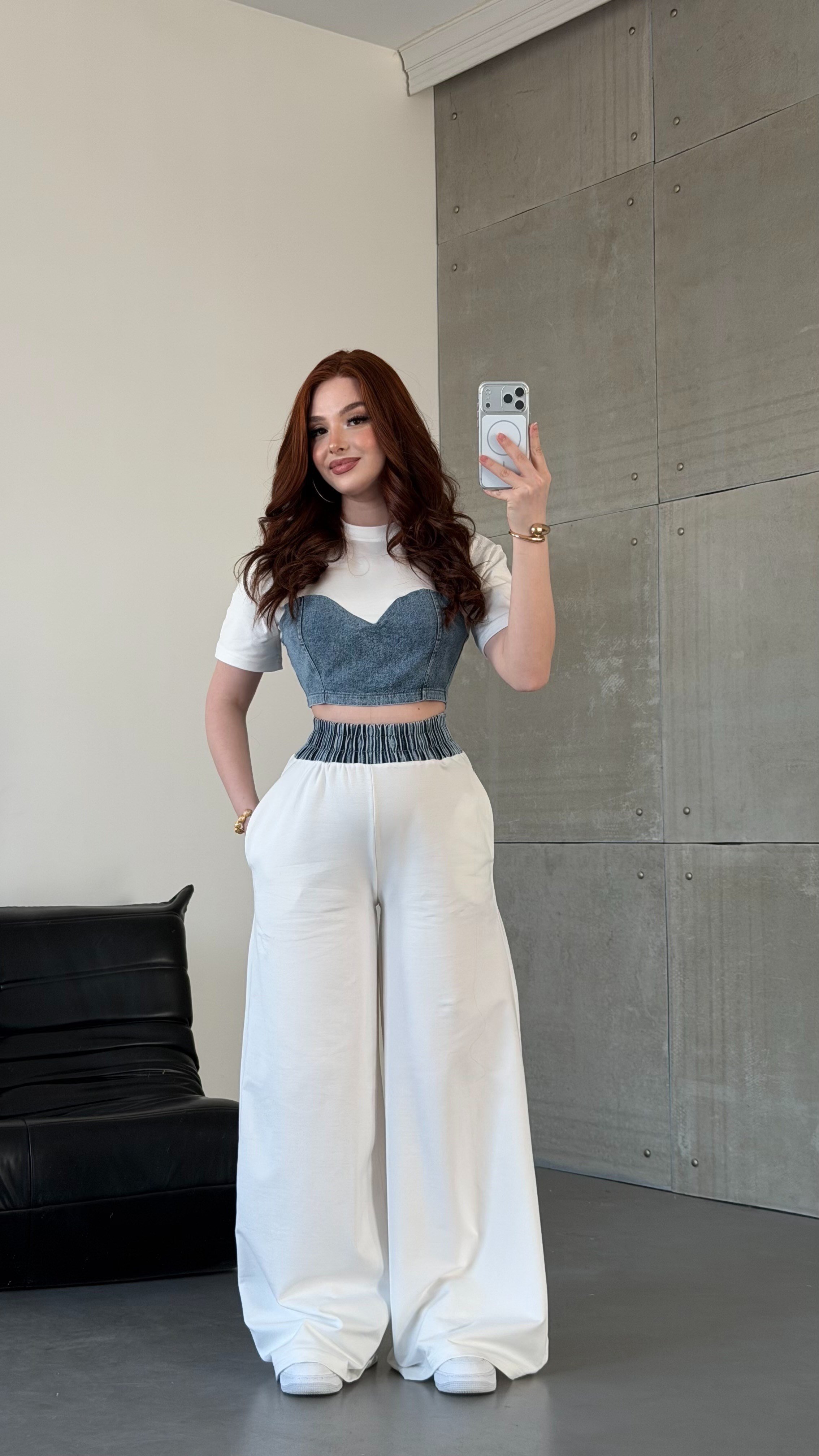 Denim Mix Takım Beyaz