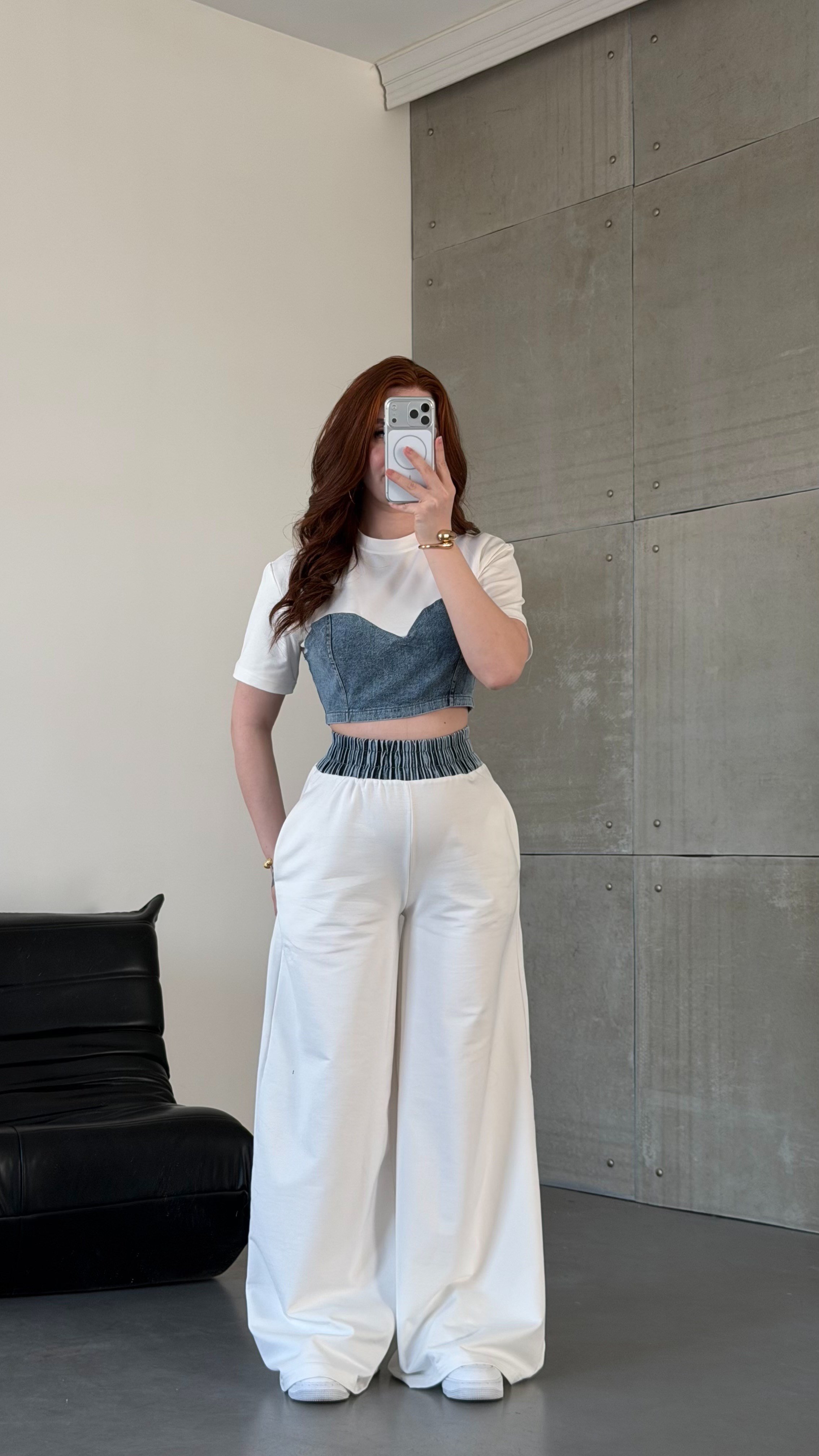 Denim Mix Takım Beyaz