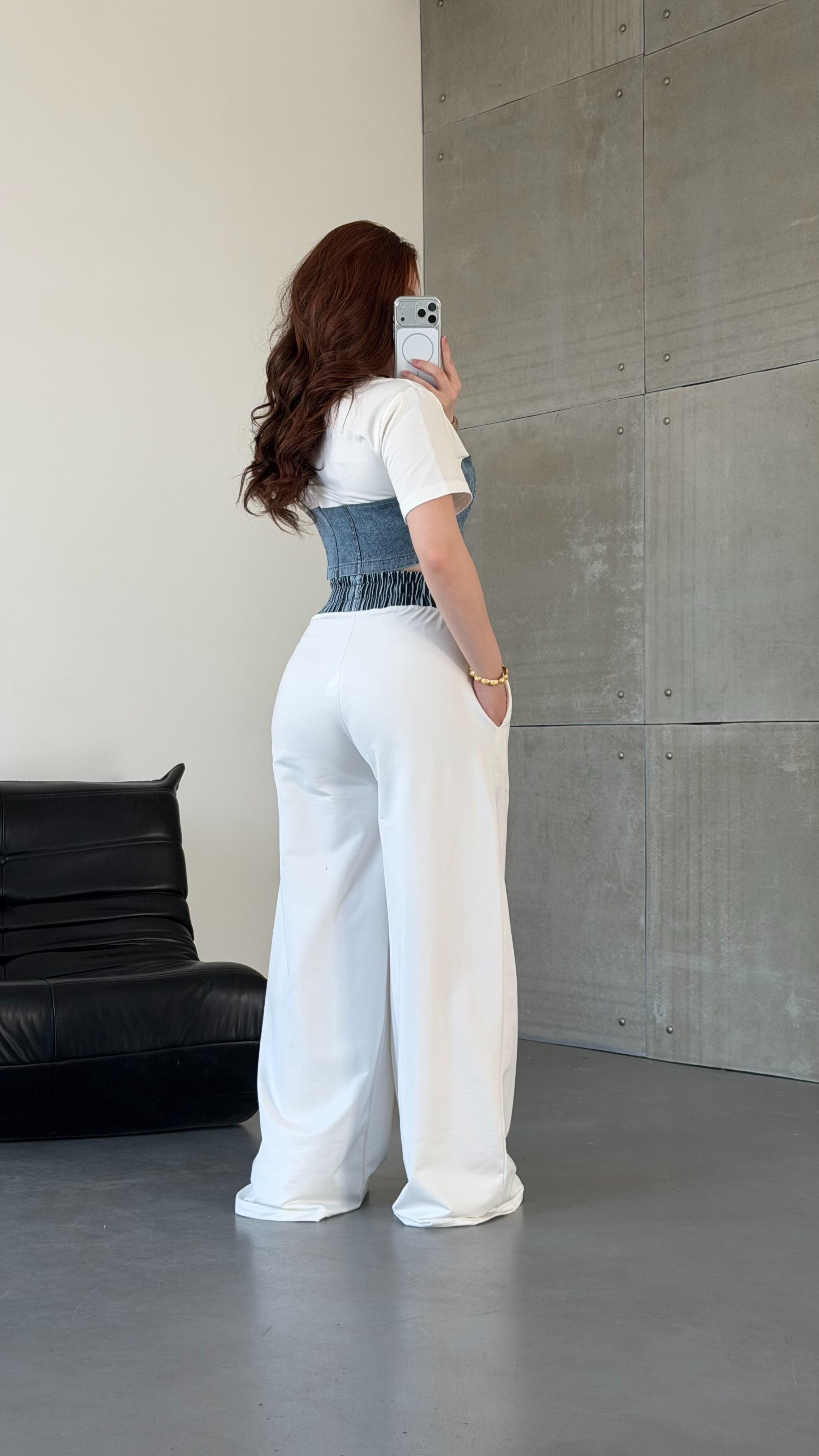 Denim Mix Takım Beyaz