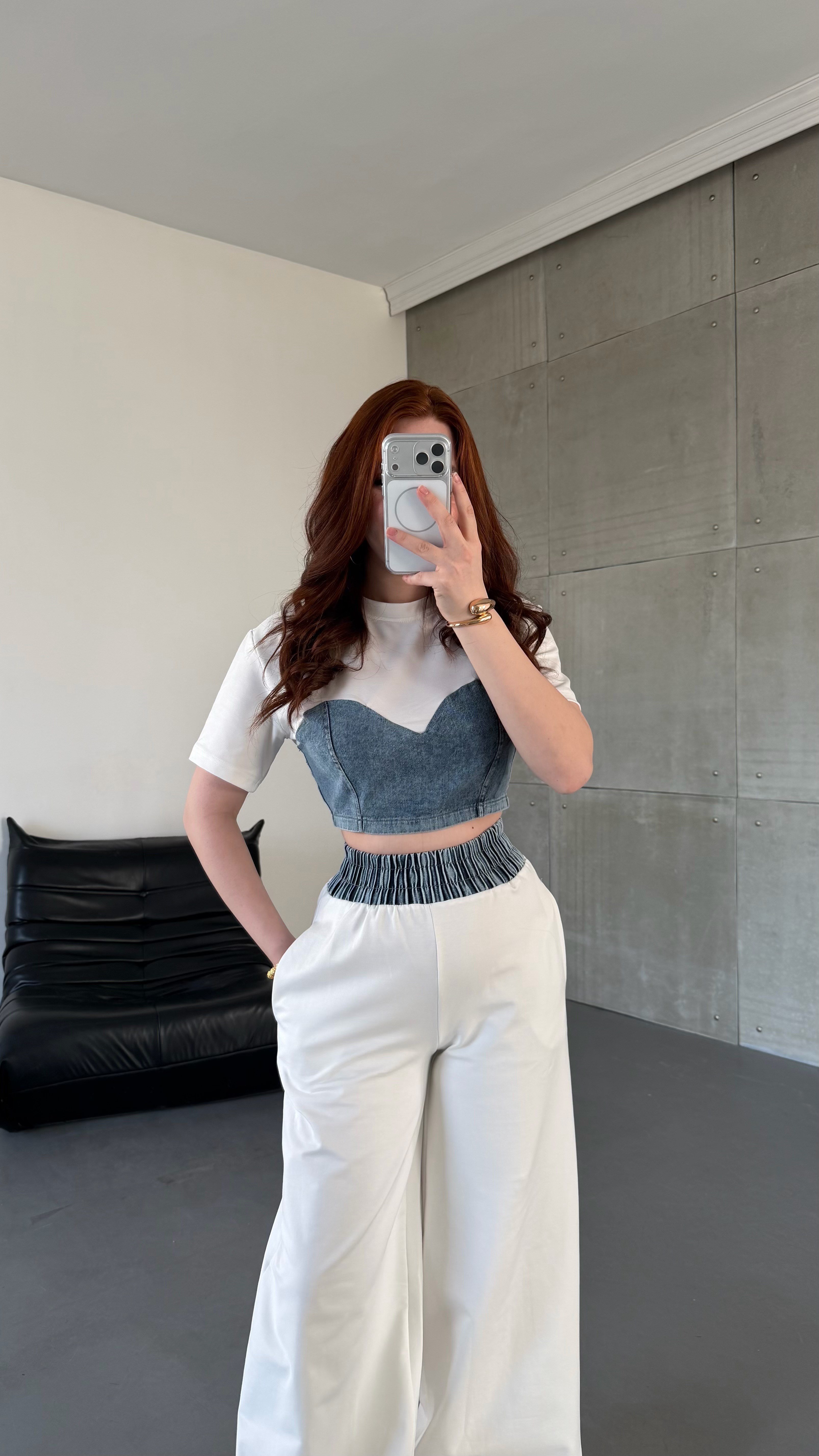 Denim Mix Takım Beyaz