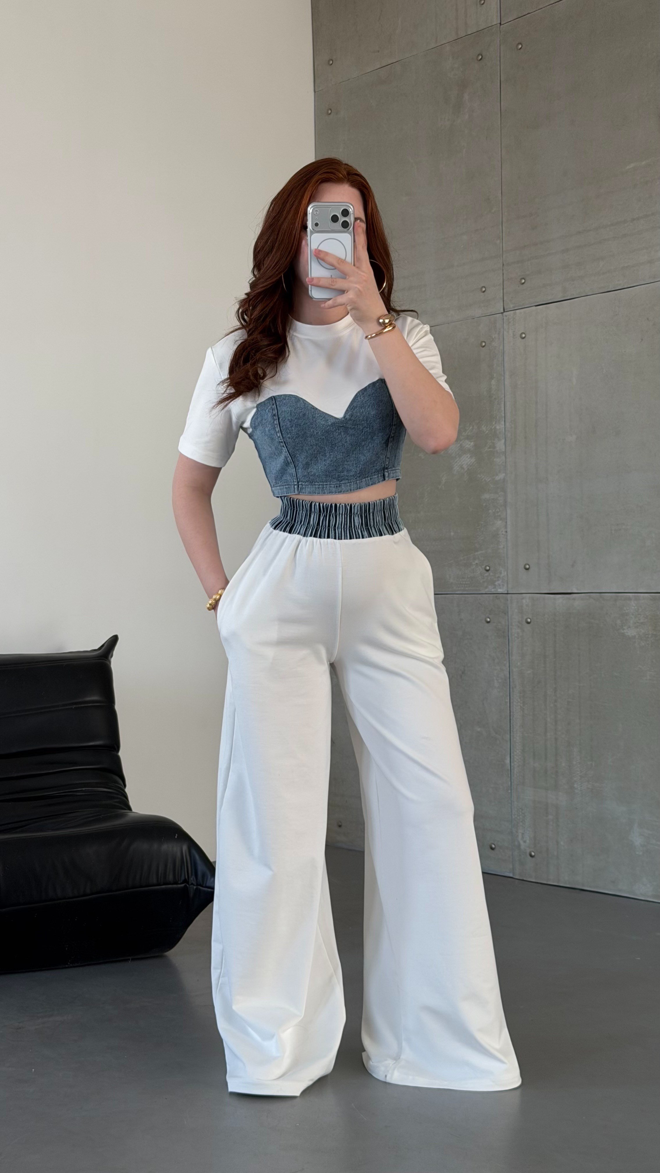 Denim Mix Takım Beyaz