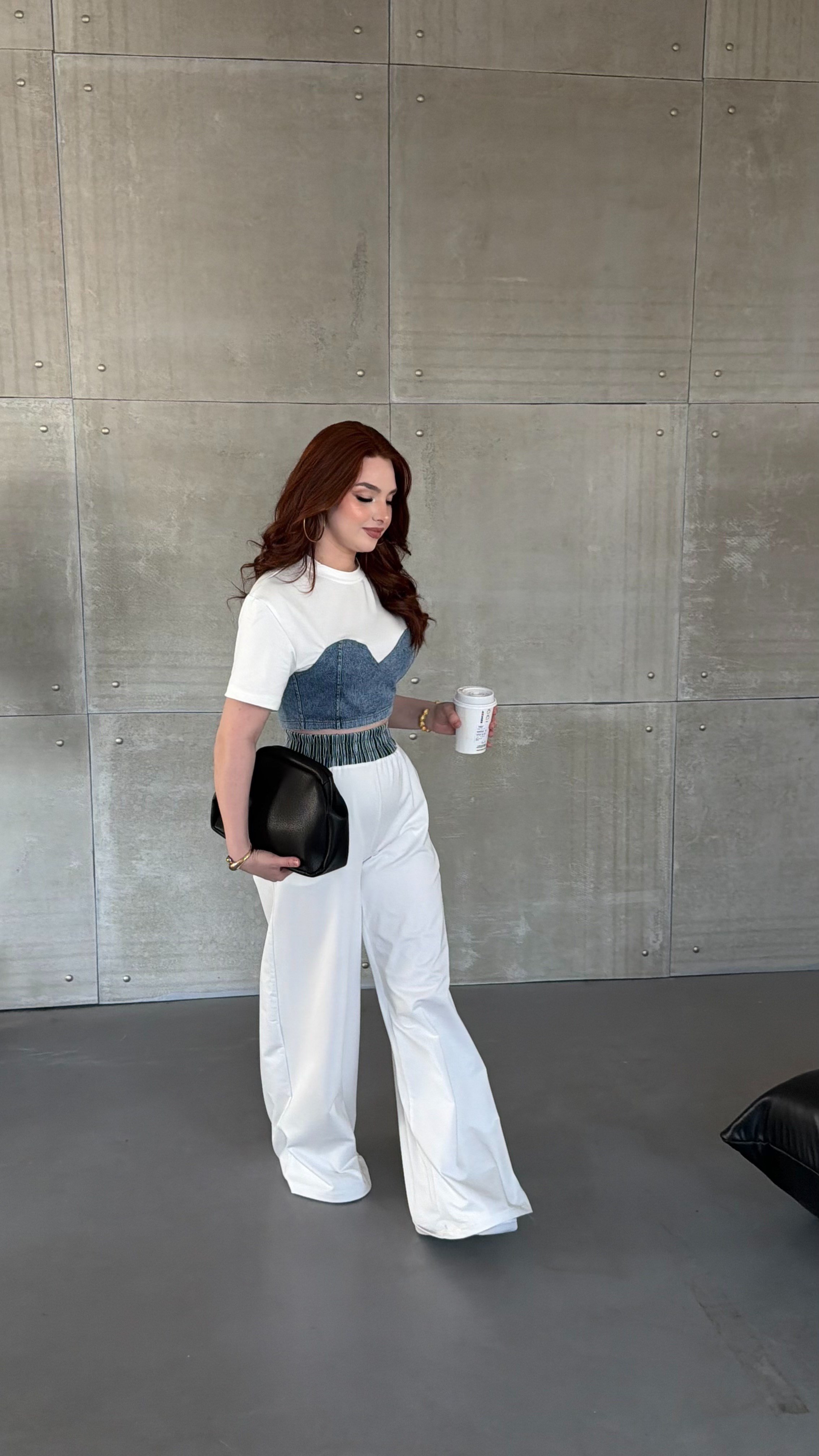 Denim Mix Takım Beyaz