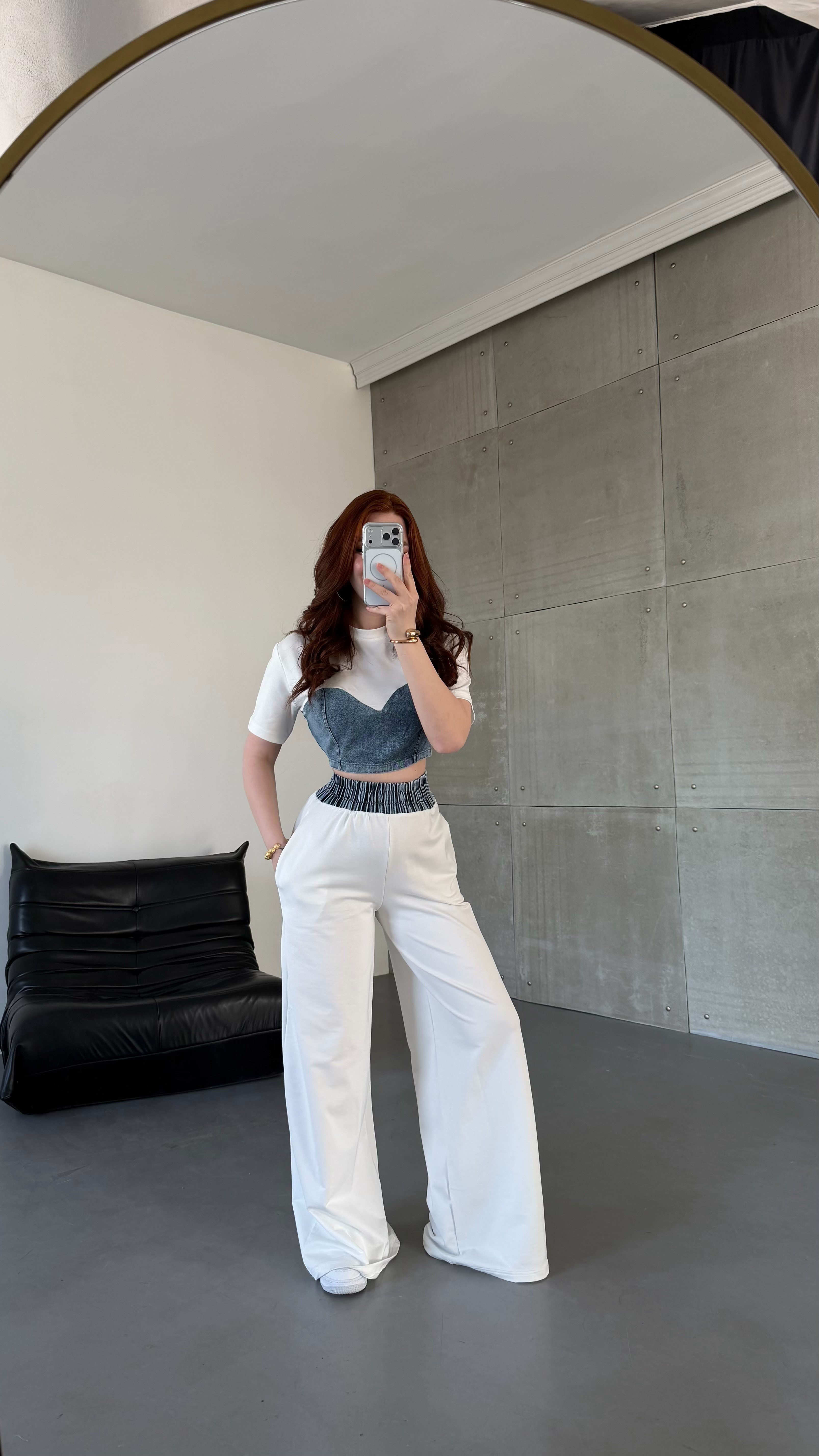 Denim Mix Takım Beyaz