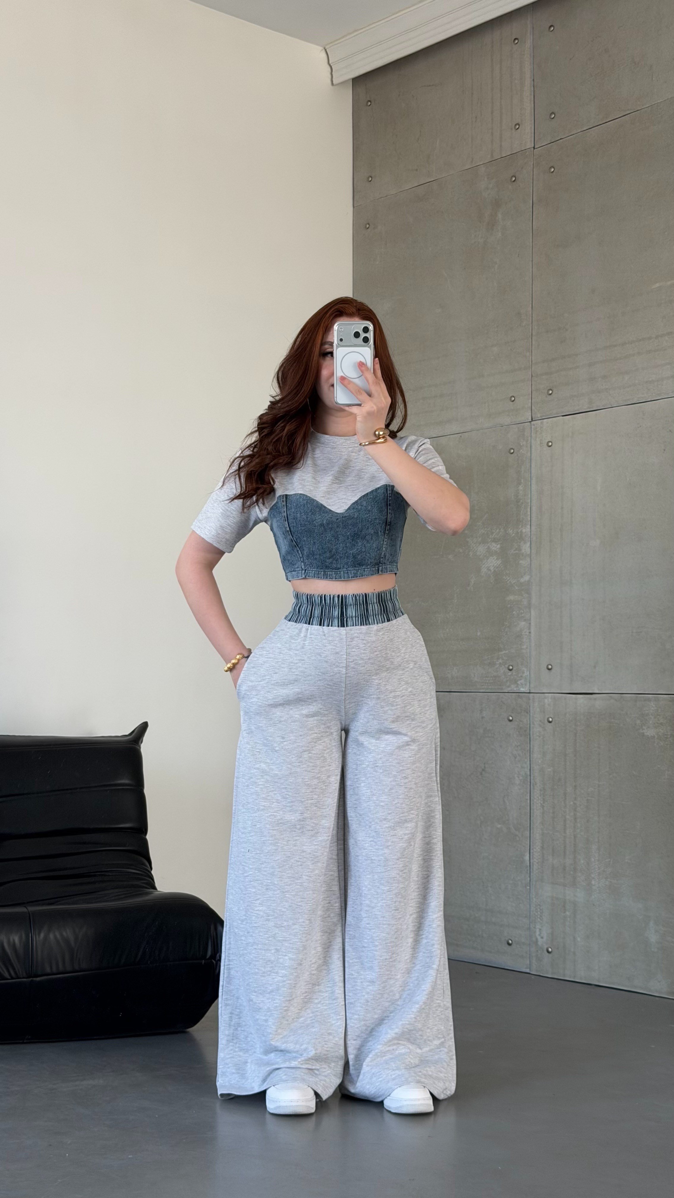 Denim Mix Takım  Gri