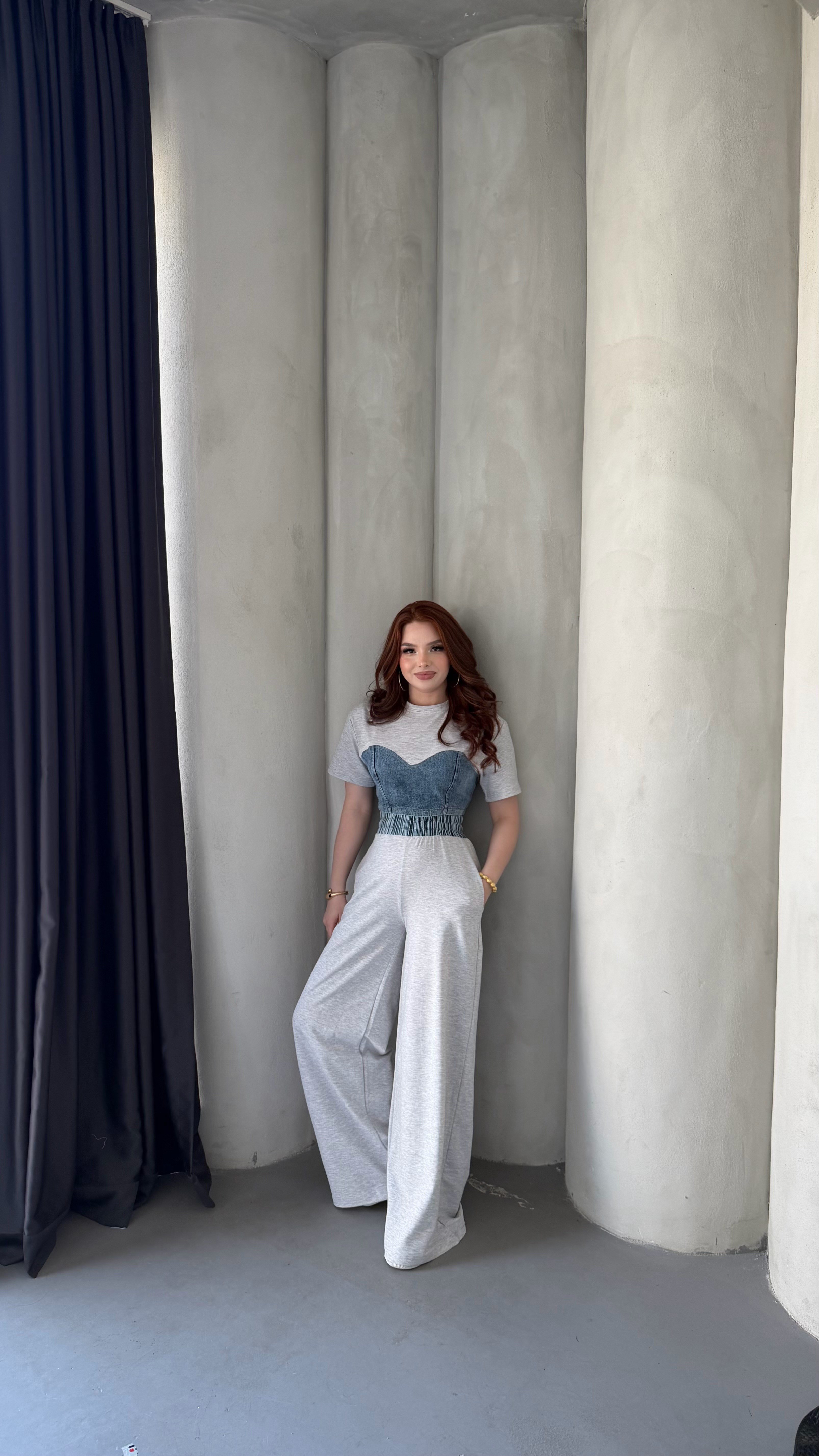 Denim Mix Takım  Gri
