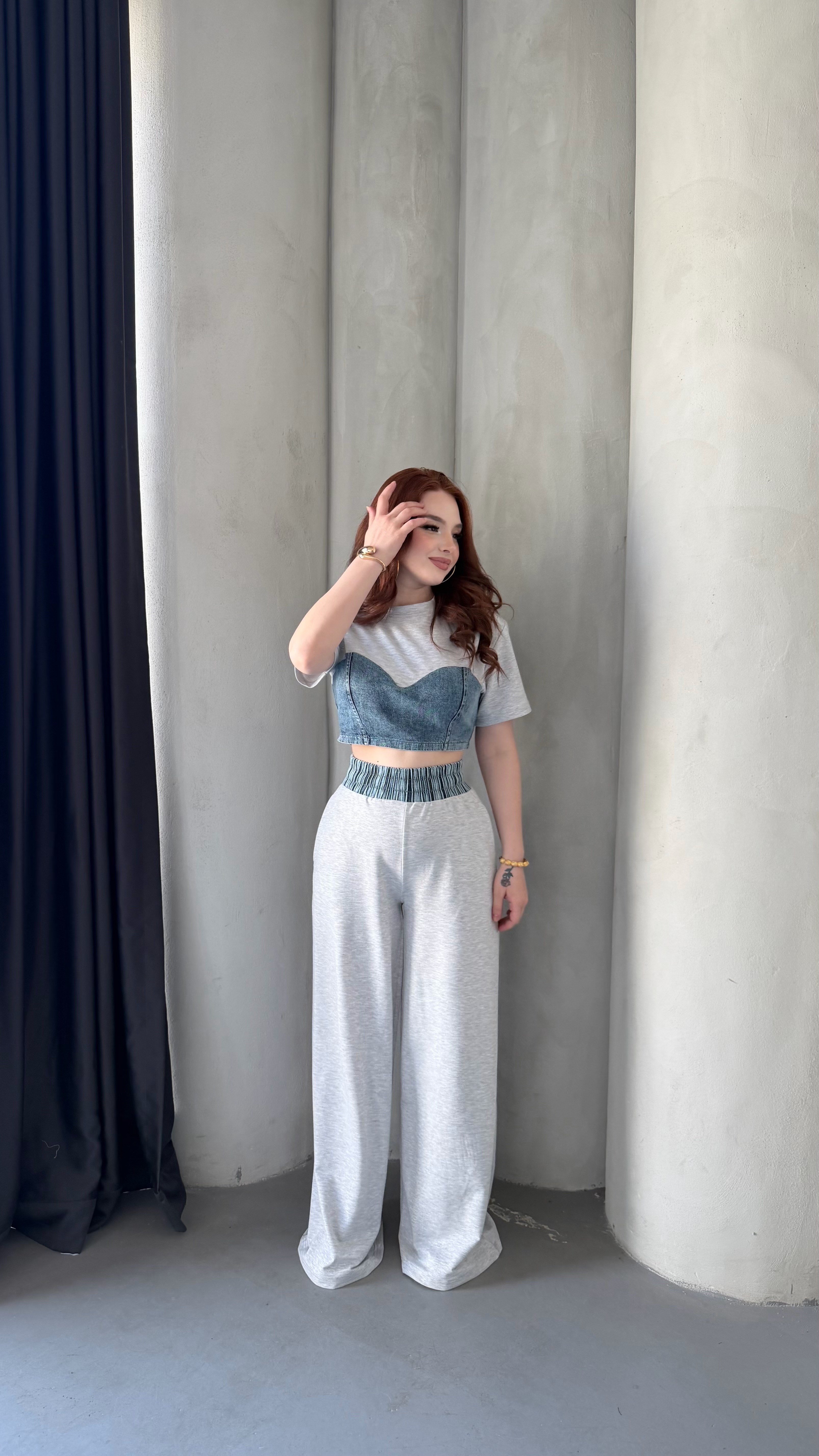 Denim Mix Takım  Gri
