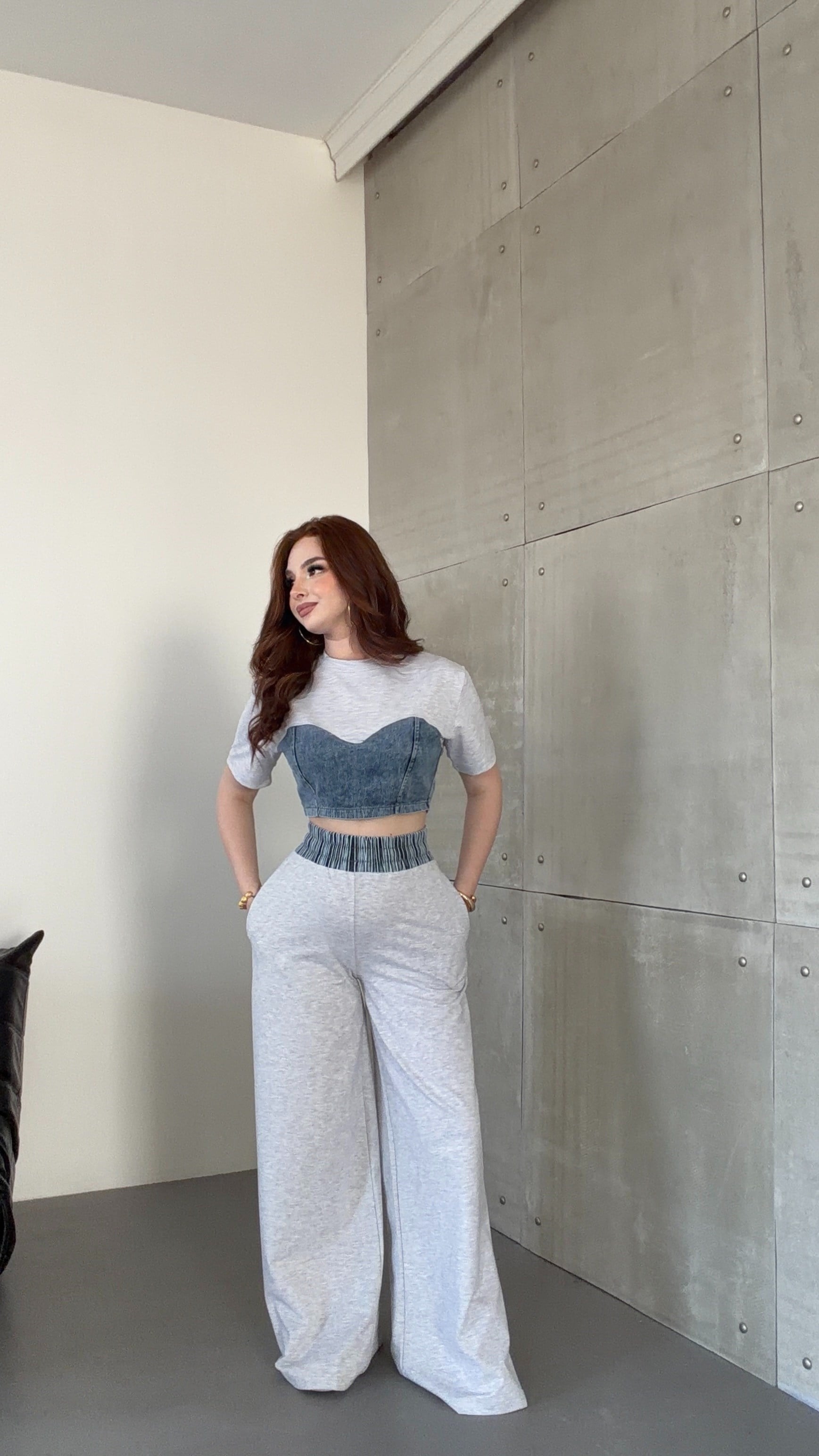 Denim Mix Takım  Gri