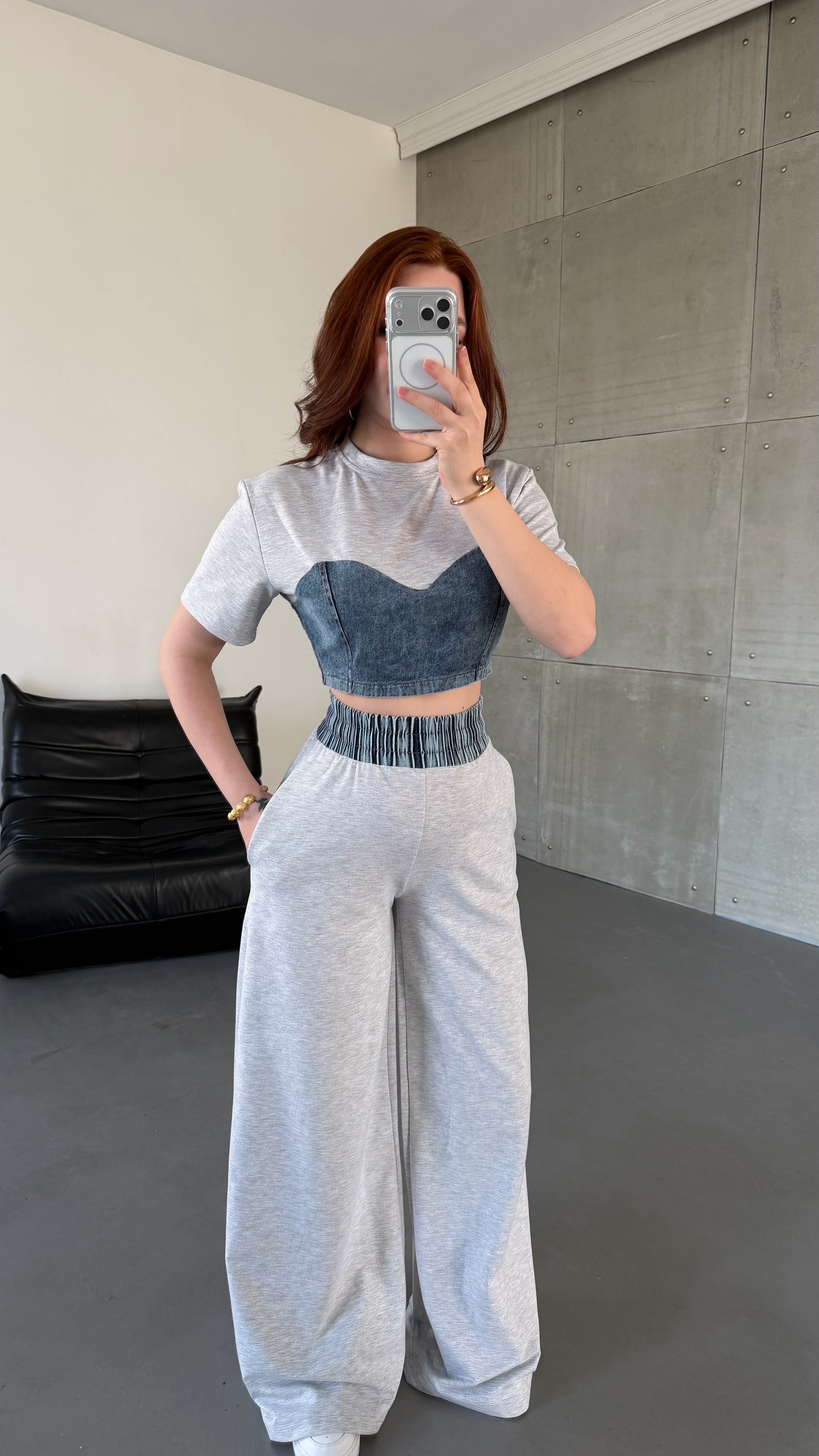 Denim Mix Takım  Gri
