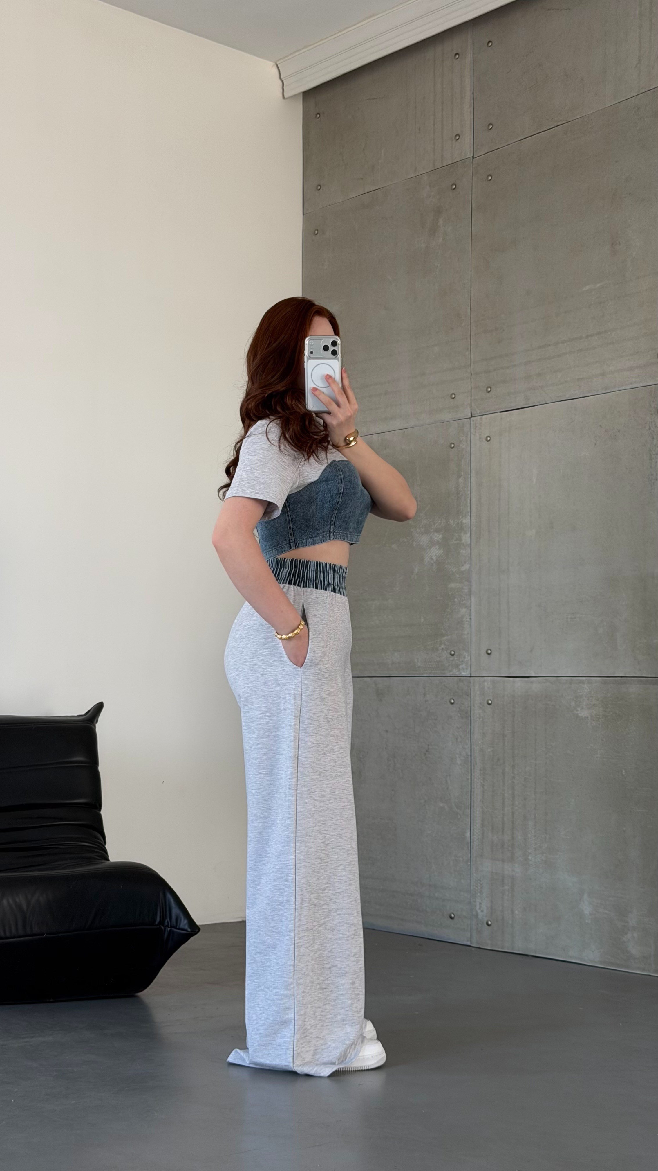 Denim Mix Takım  Gri