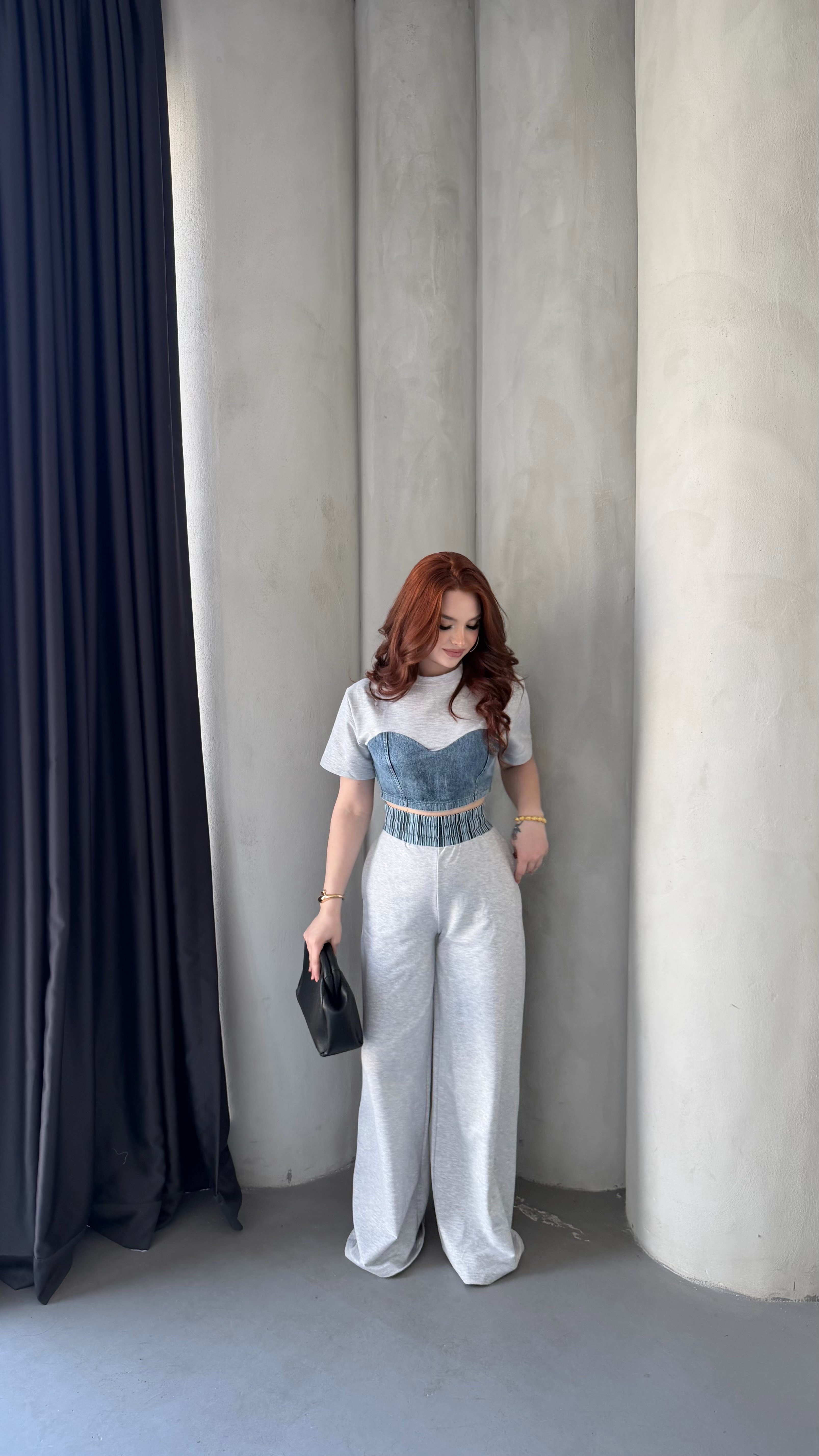 Denim Mix Takım  Gri