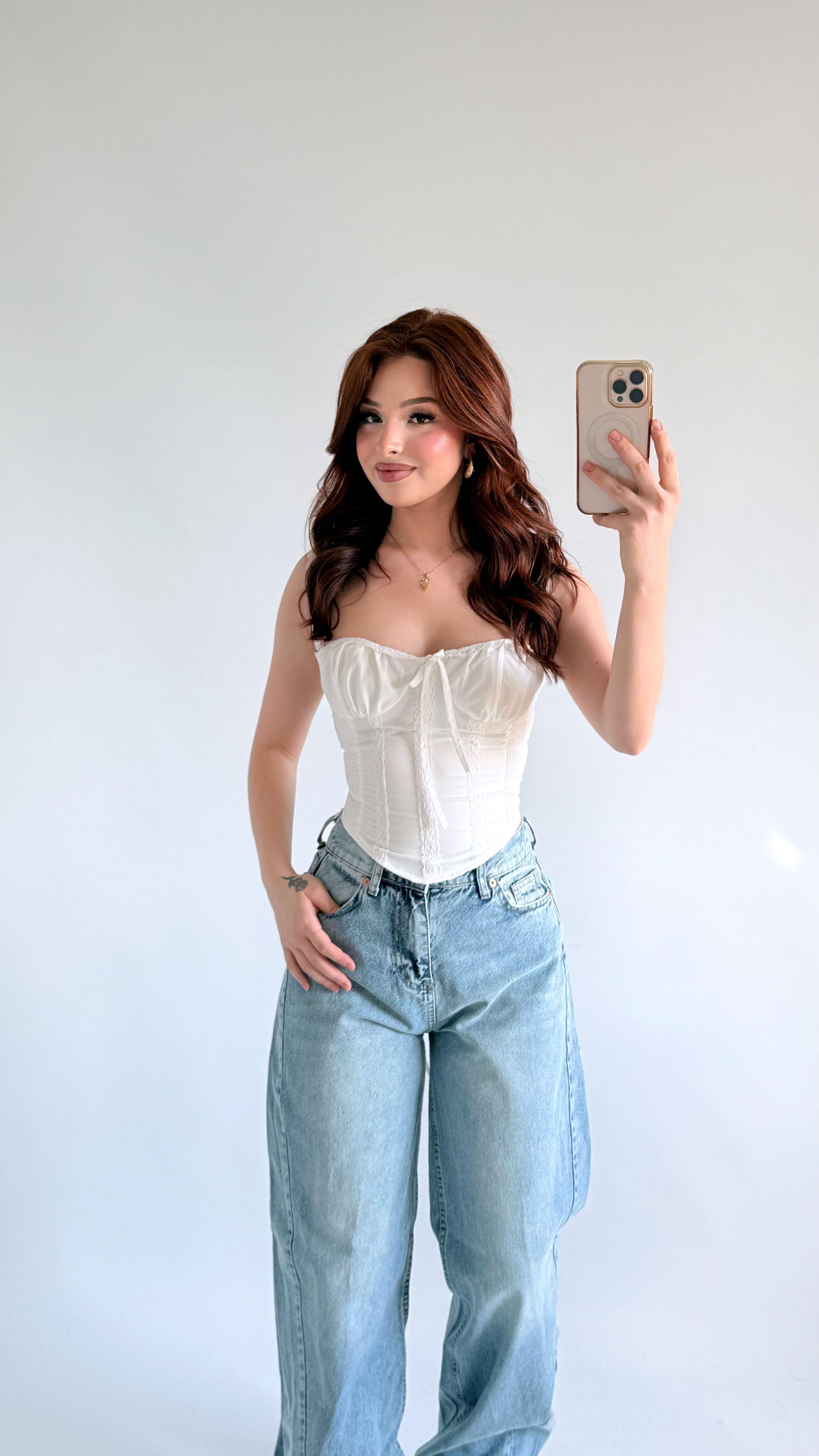 Diana Korse Kalın Askılı Crop Beyaz