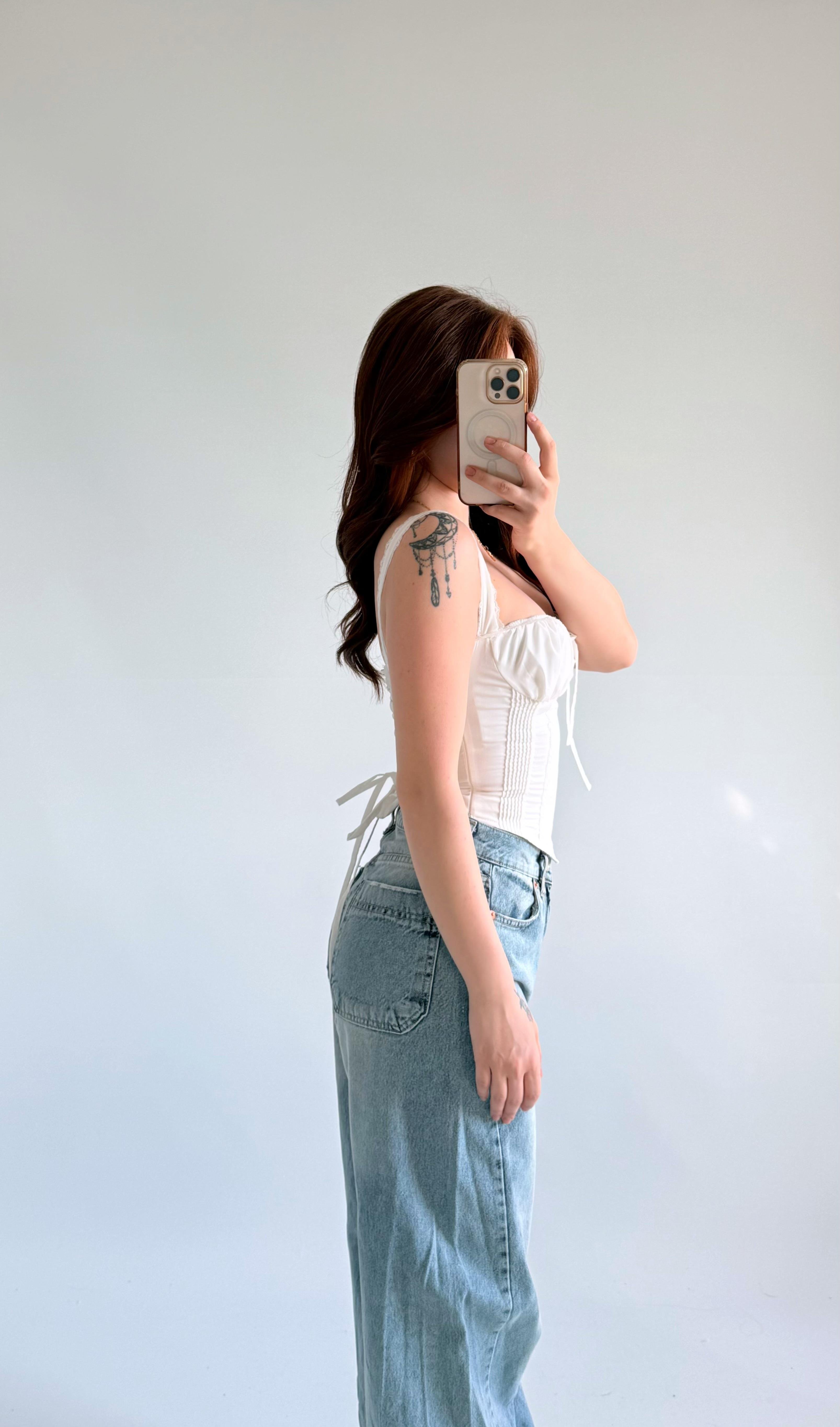 Diana Korse Kalın Askılı Crop Beyaz