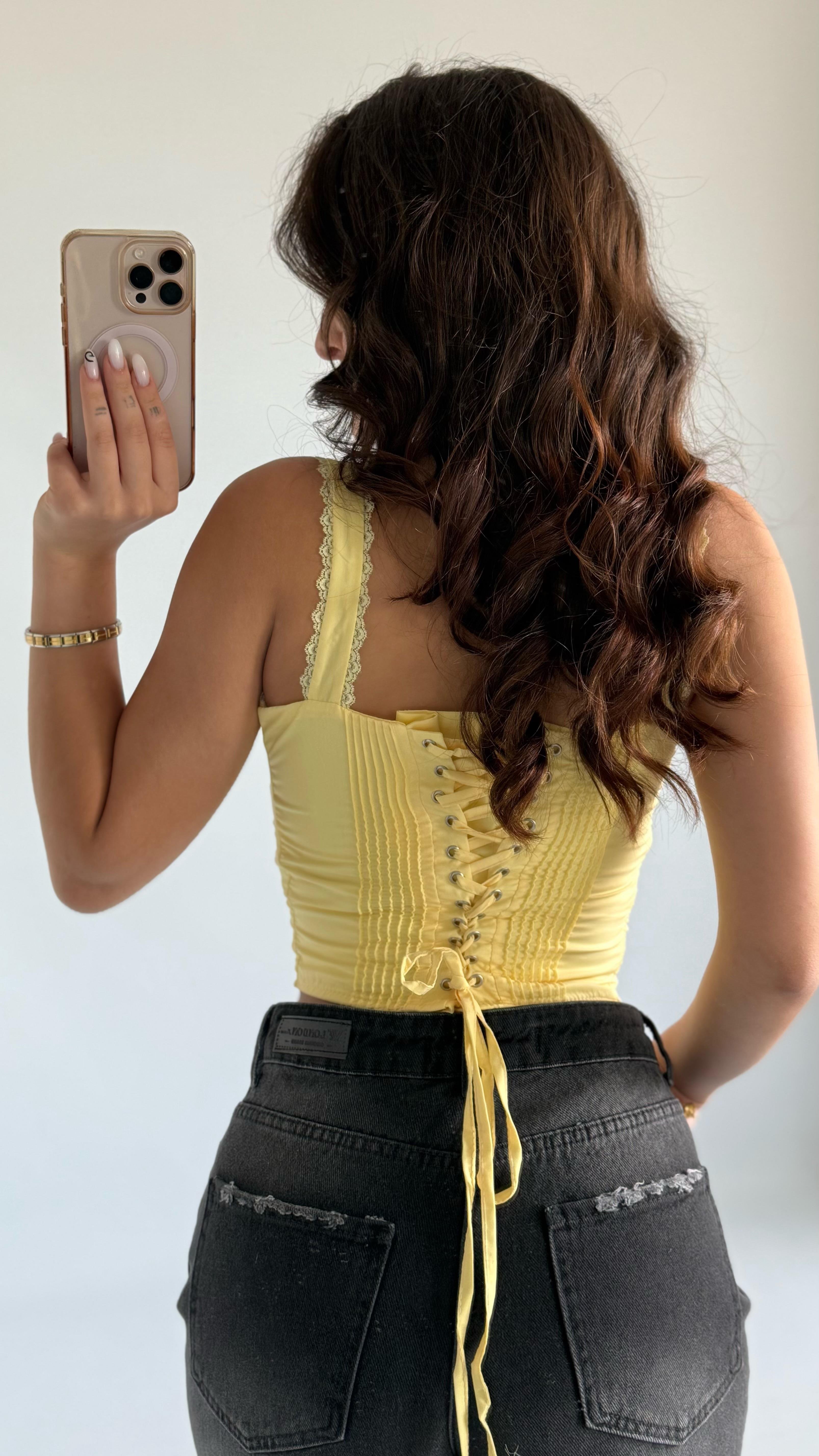 Diana Korse Kalın Askılı Crop Sarı
