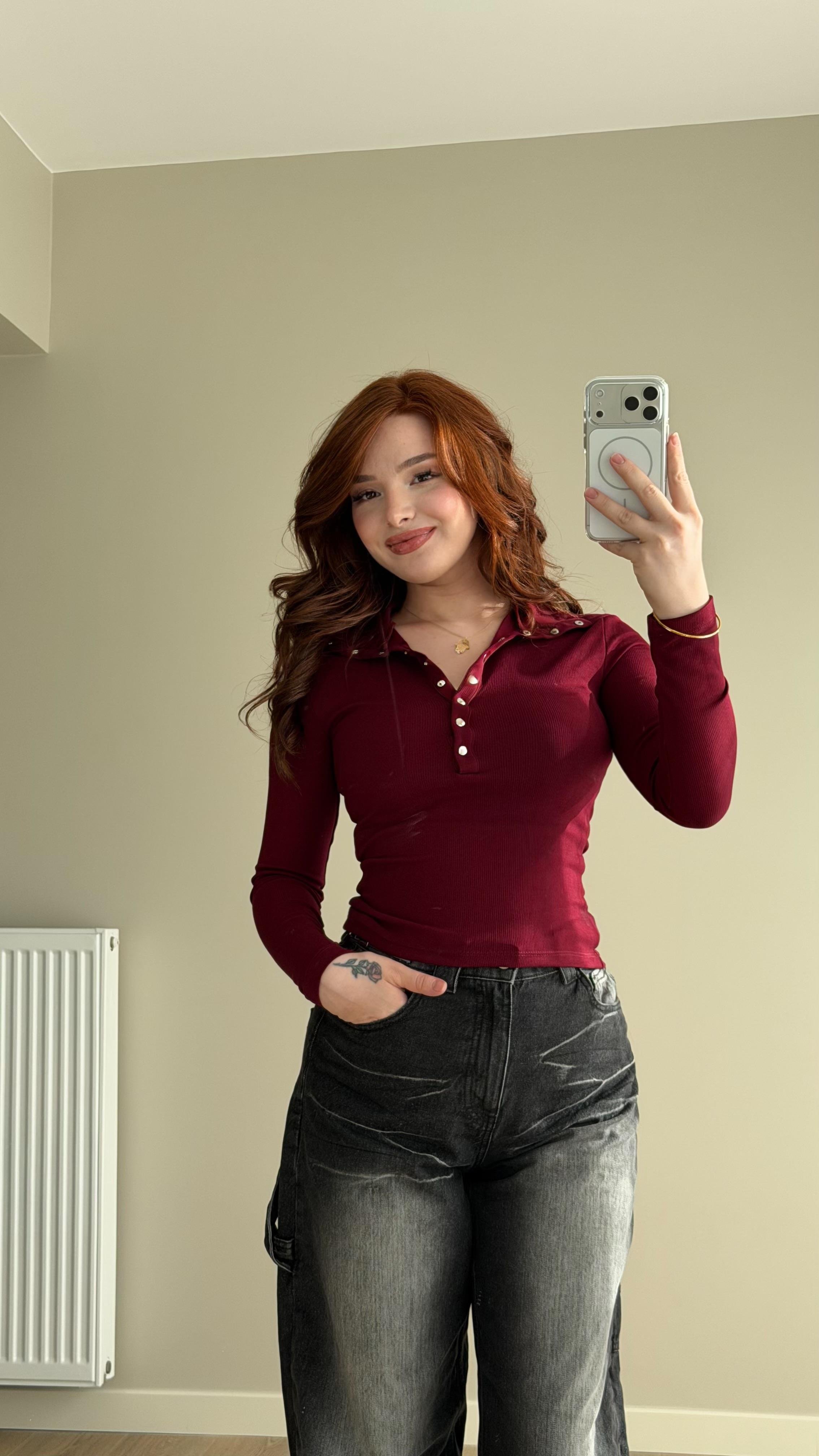 Dilvin Çıtçıtlı Balıkçı Bluz Bordo