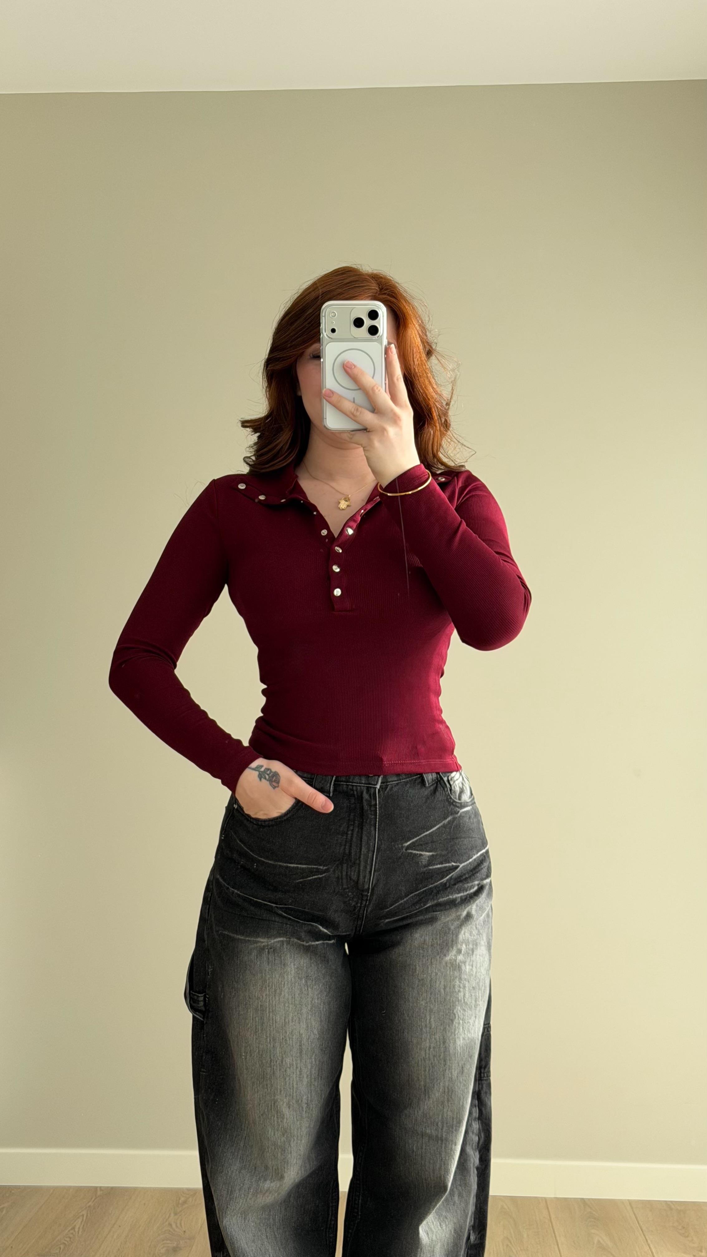 Dilvin Çıtçıtlı Balıkçı Bluz Bordo