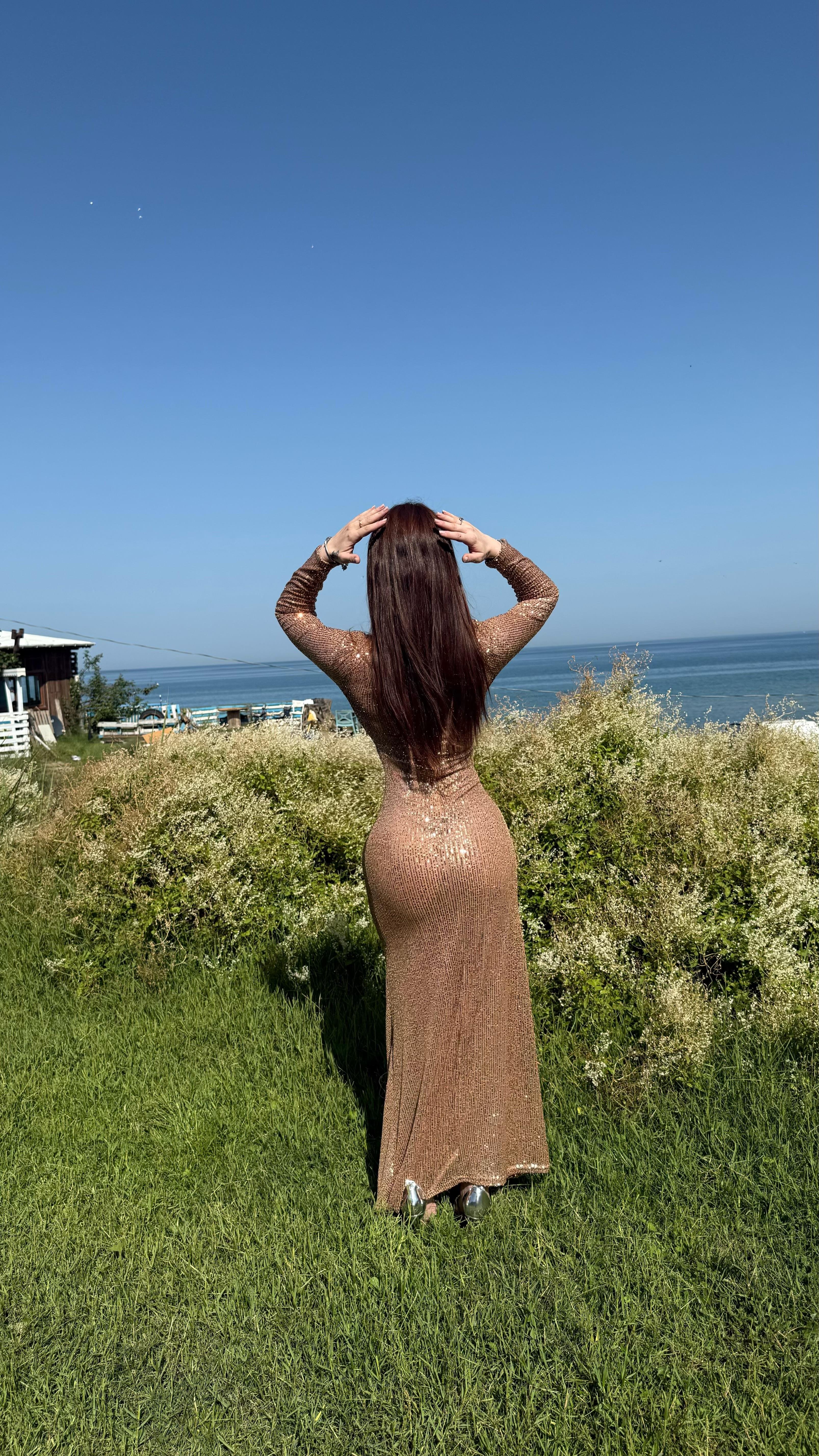Disa Pul Payetli Abiye Rose Gold