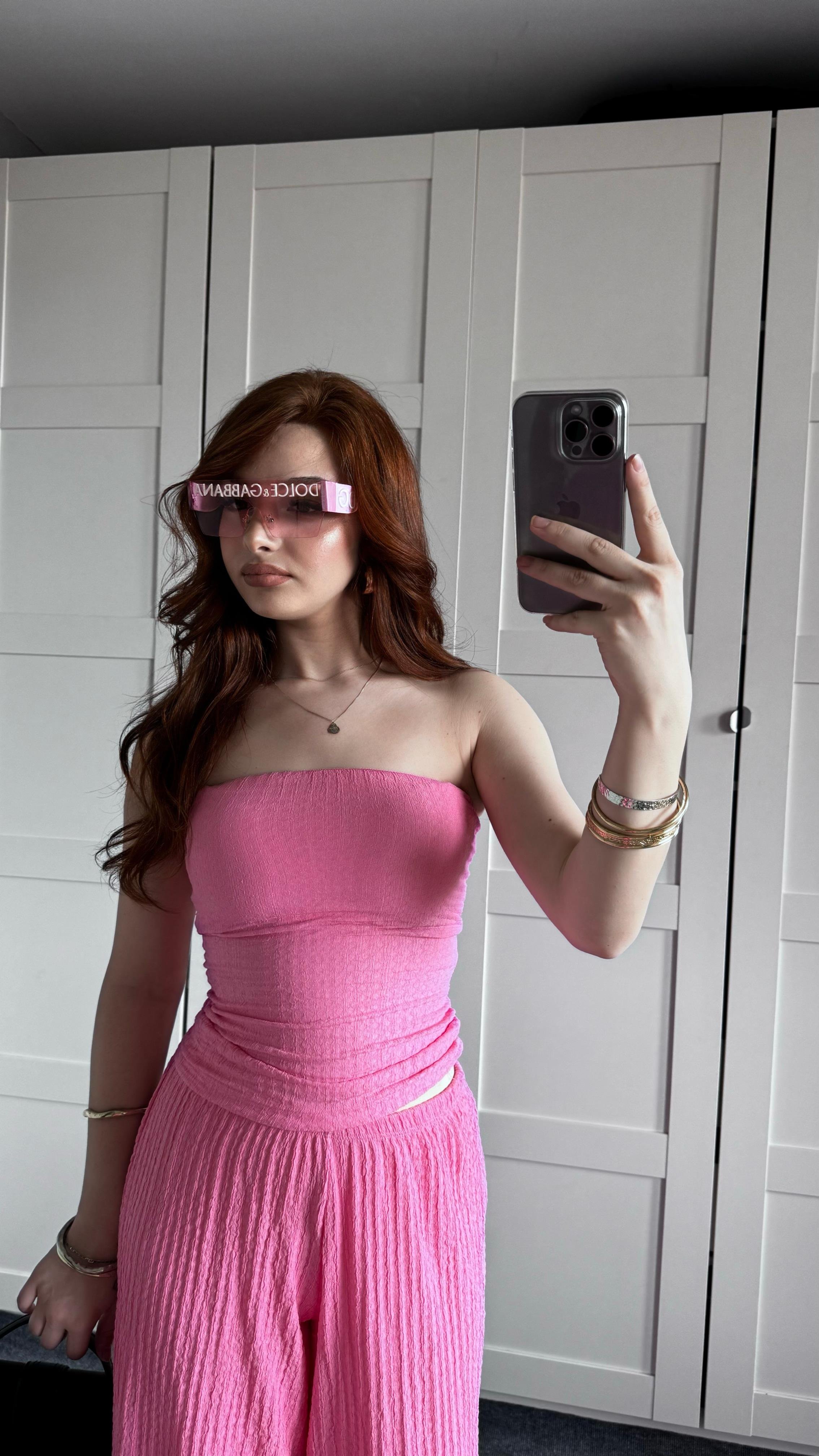 Dokulu Bürümcük Pembe Bluz