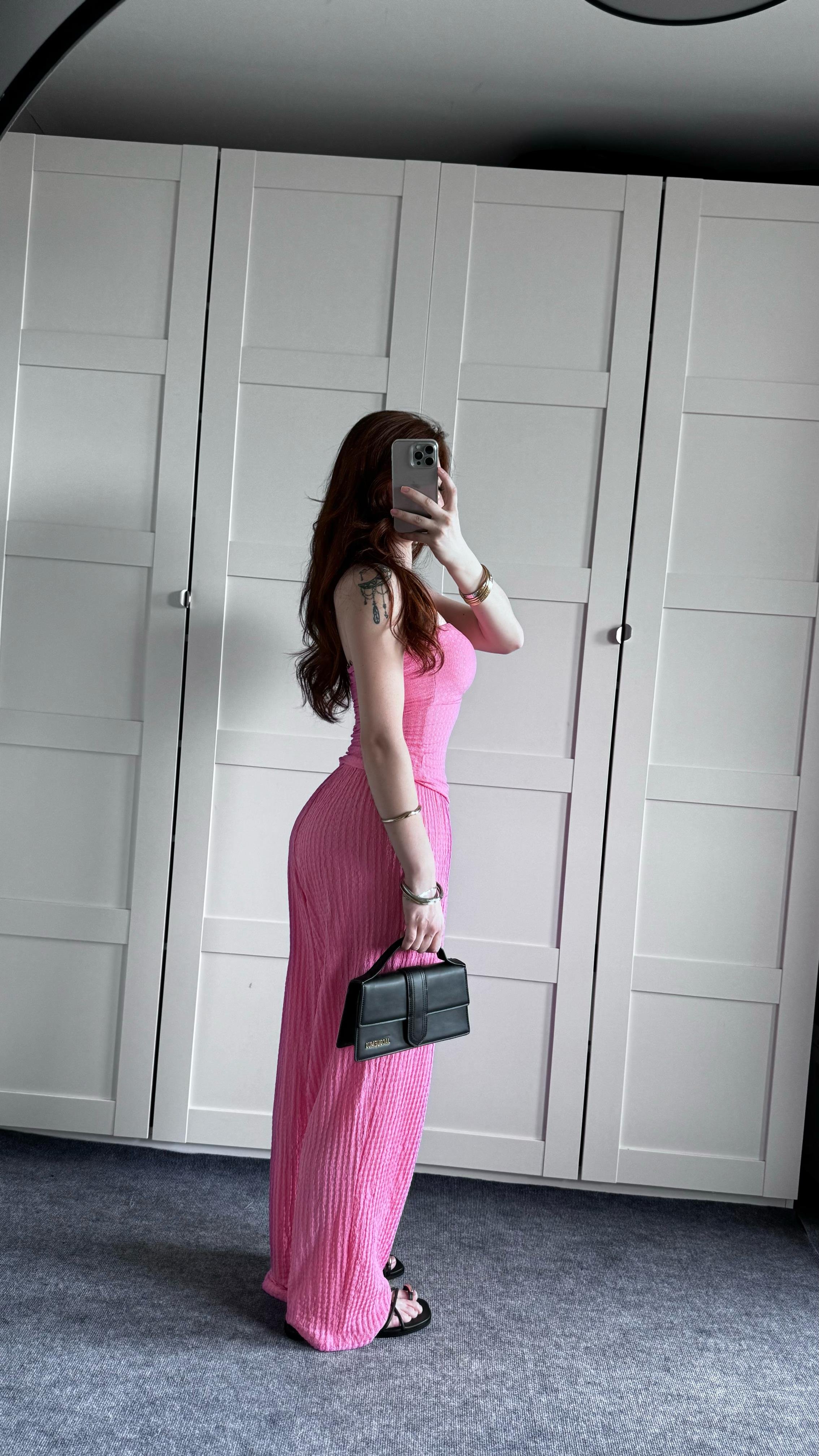 Dokulu Bürümcük Pembe Pantolon