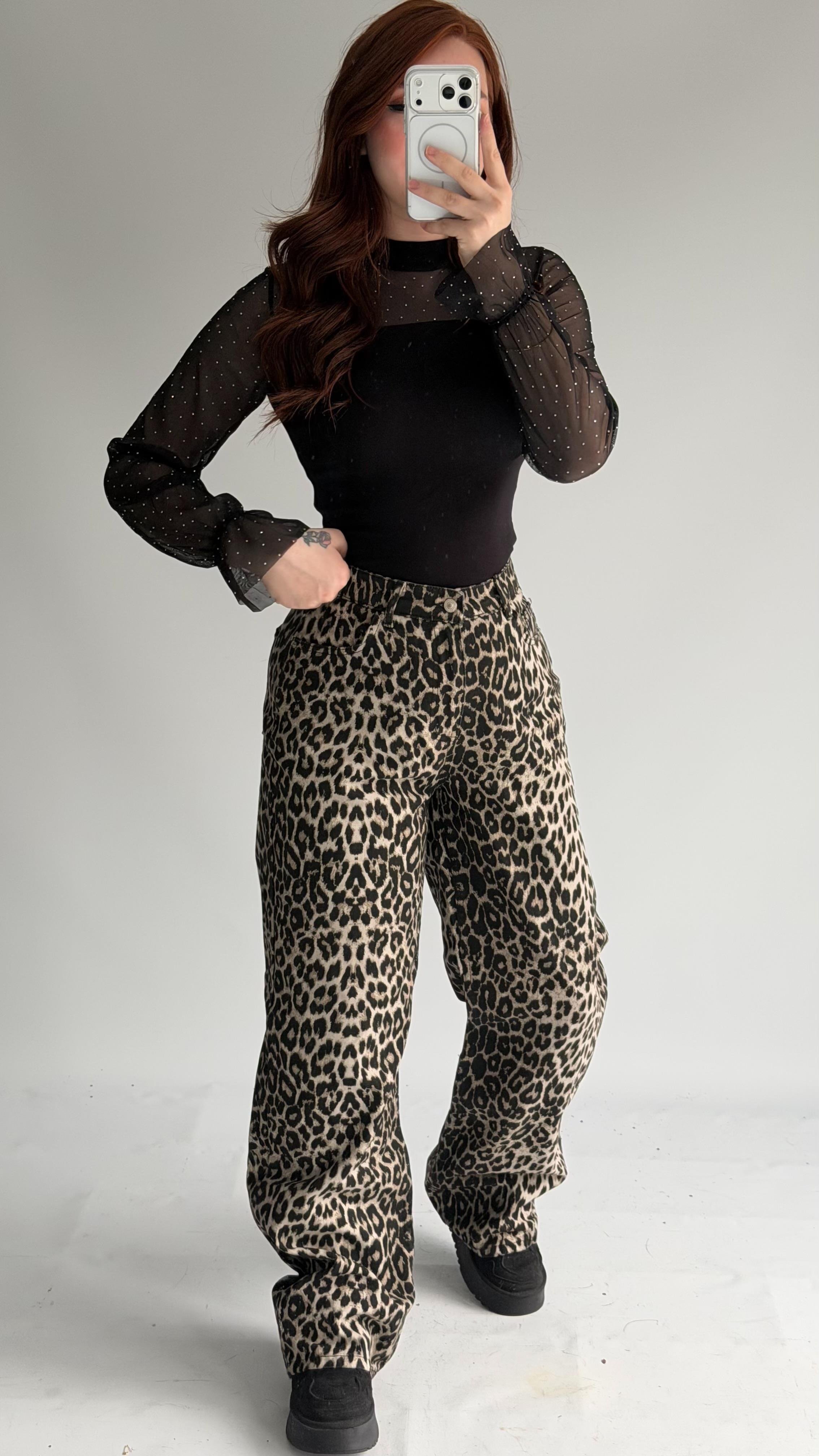 Dökümlü Leopar Palazzo Pantolon 
