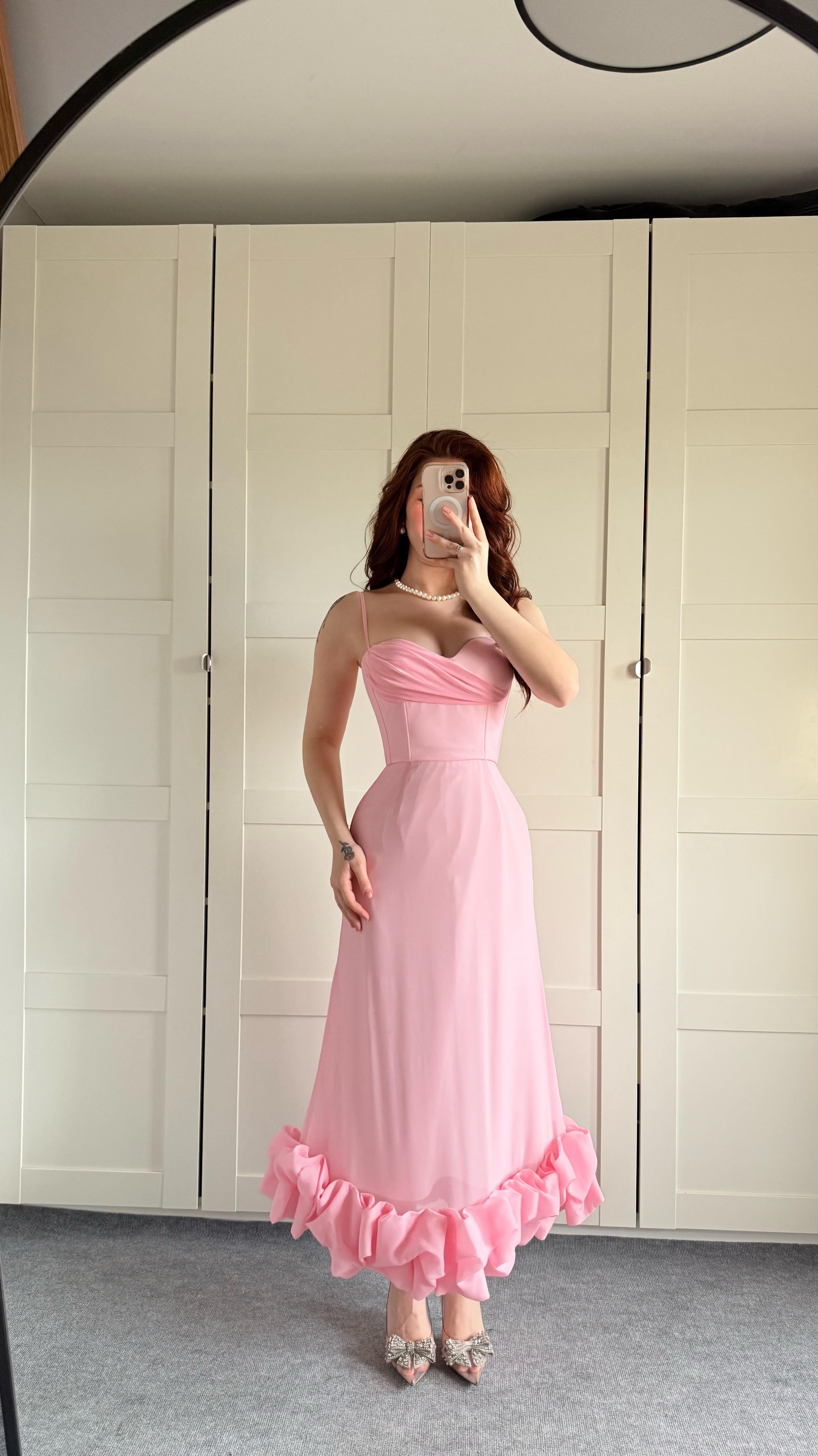 Dora Eteği Balon Elbise Pembe