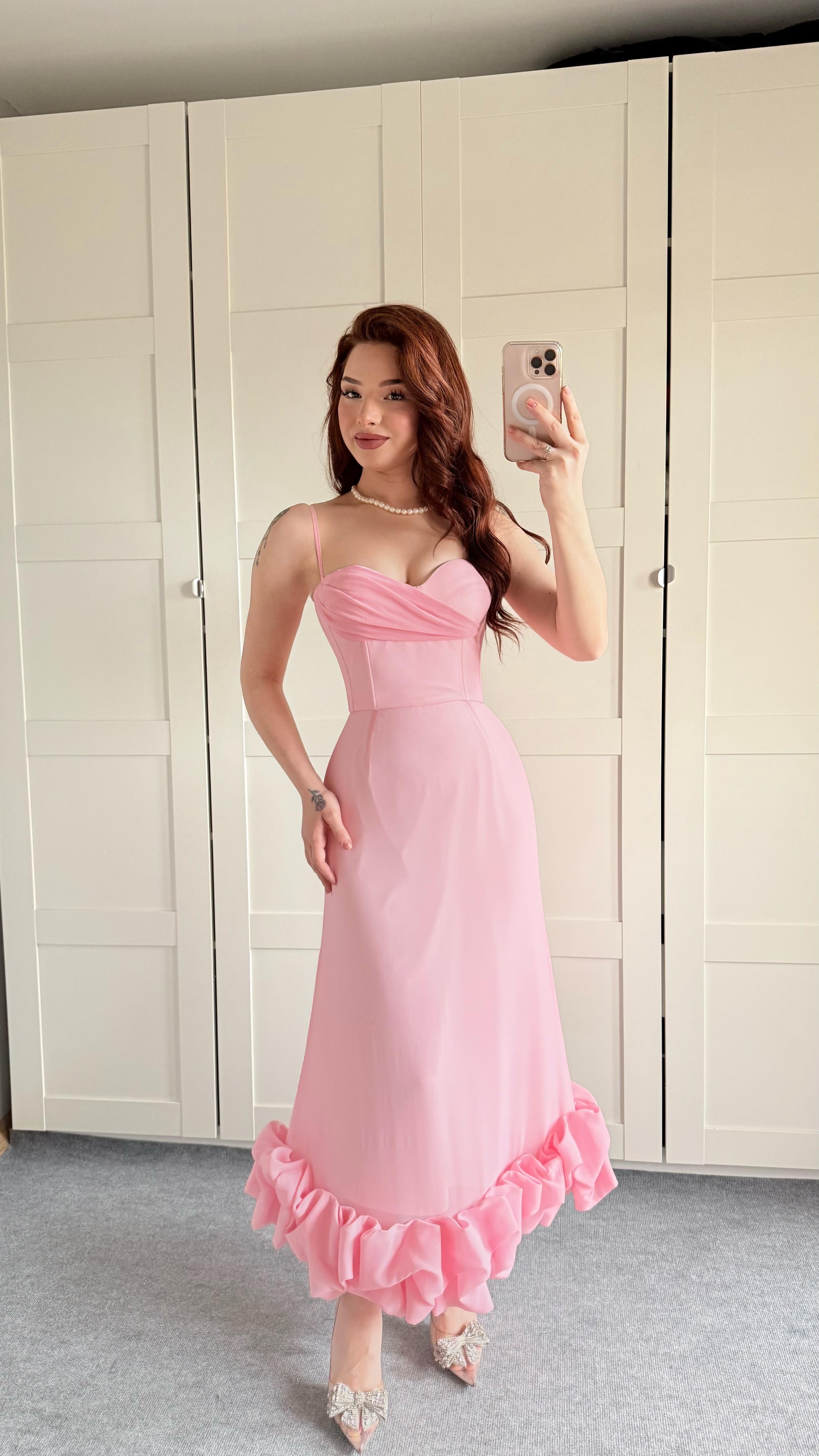 Dora Eteği Balon Elbise Pembe