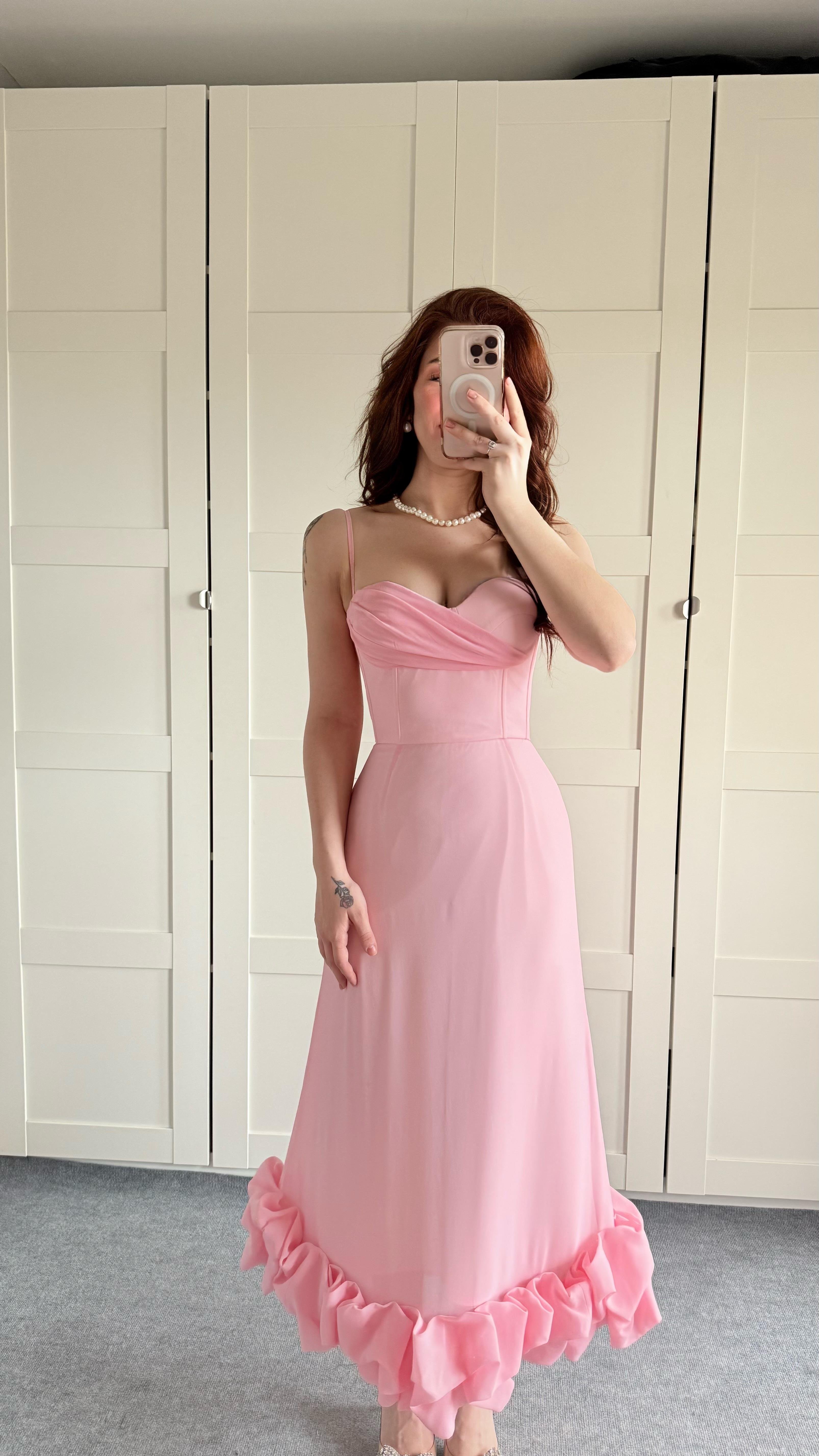 Dora Eteği Balon Elbise Pembe