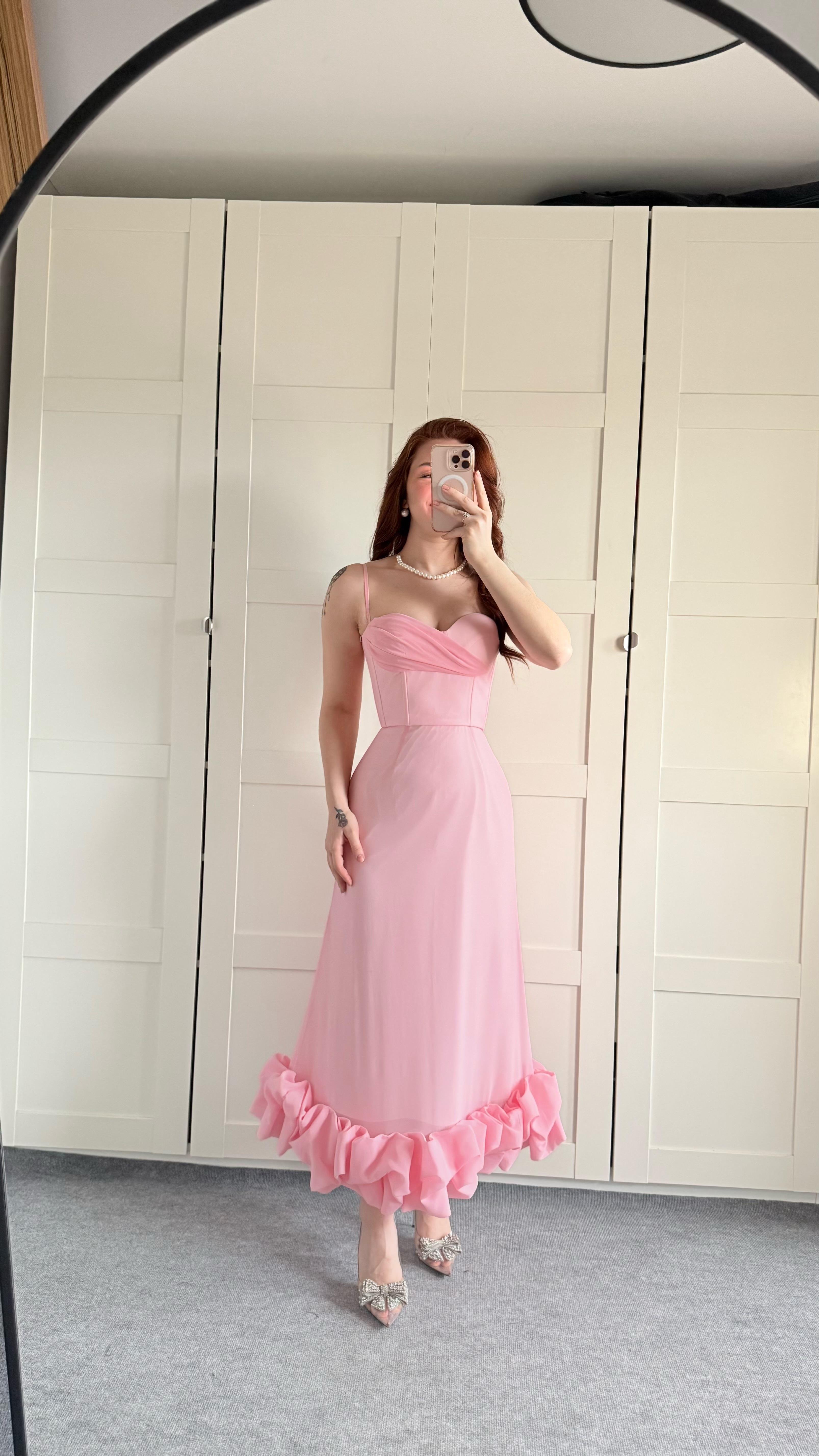 Dora Eteği Balon Elbise Pembe