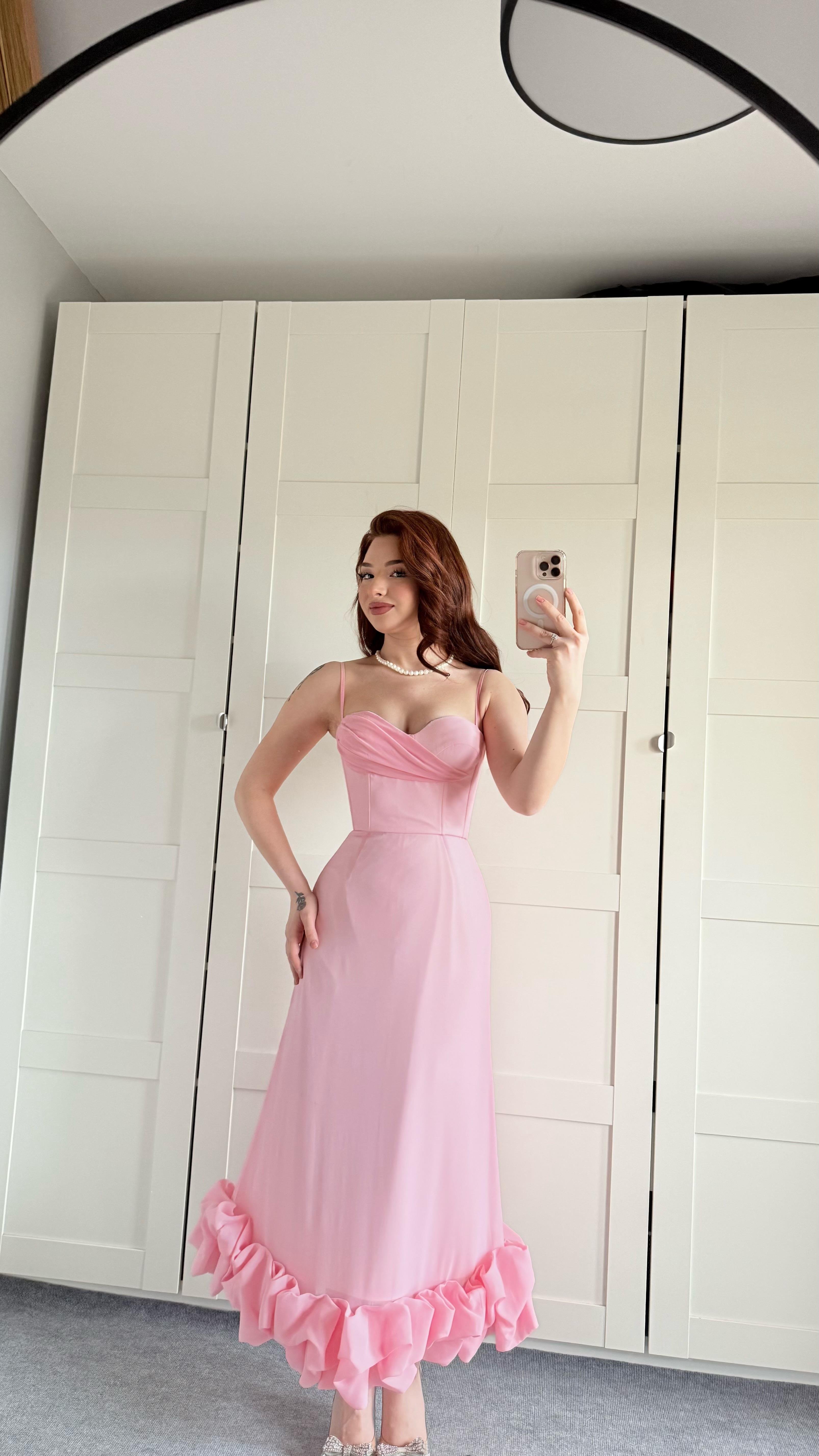 Dora Eteği Balon Elbise Pembe