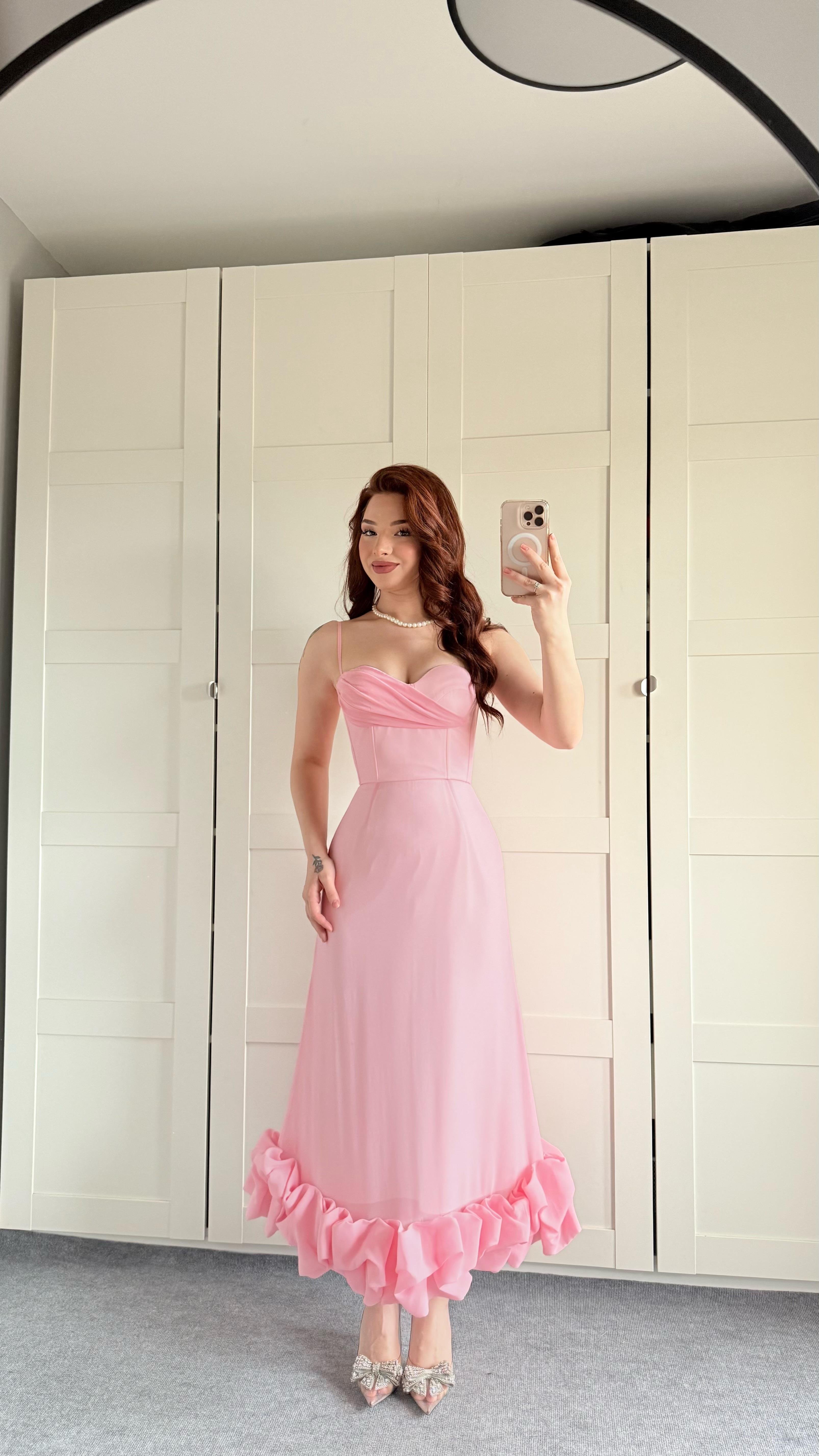 Dora Eteği Balon Elbise Pembe