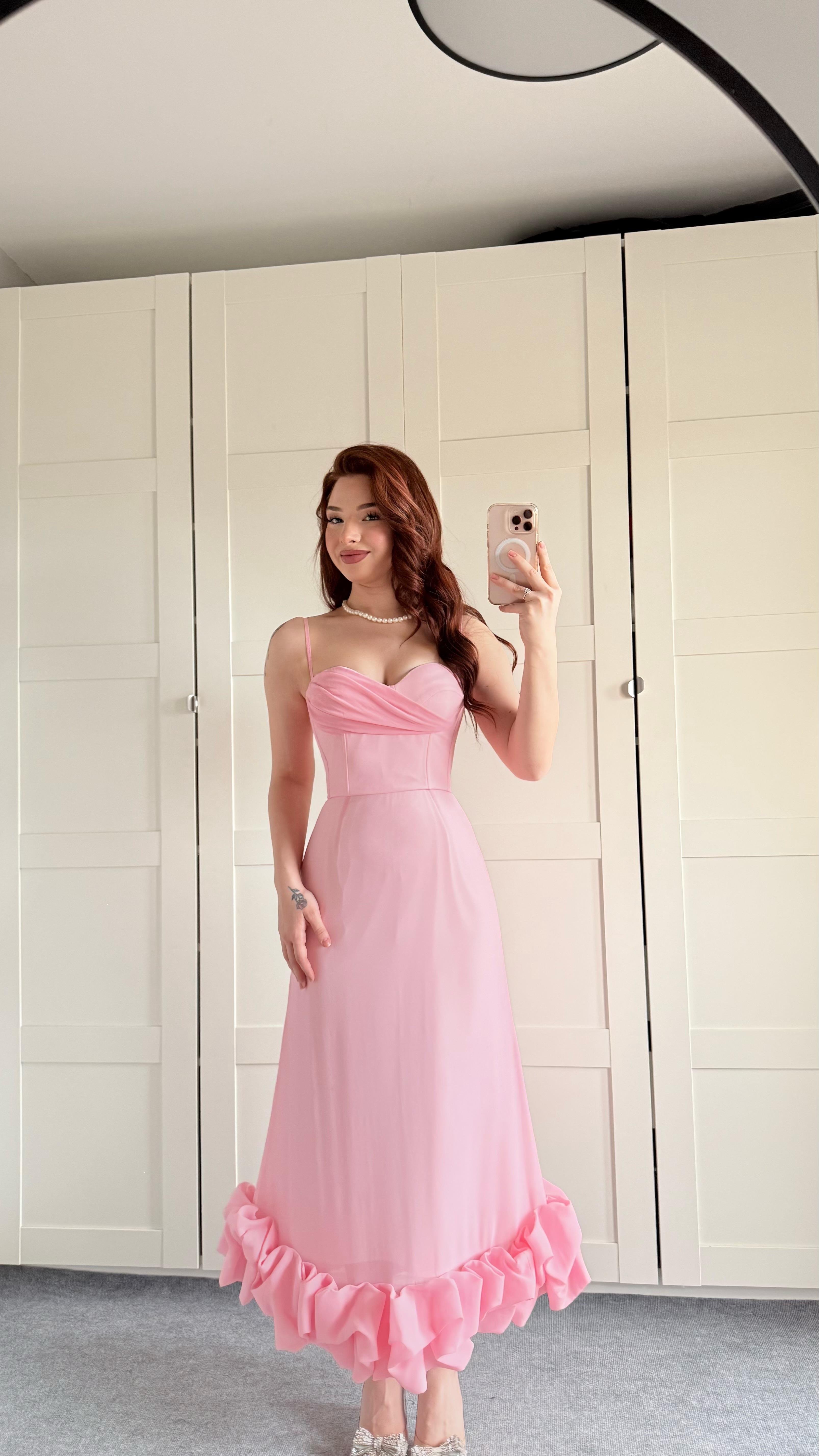 Dora Eteği Balon Elbise Pembe