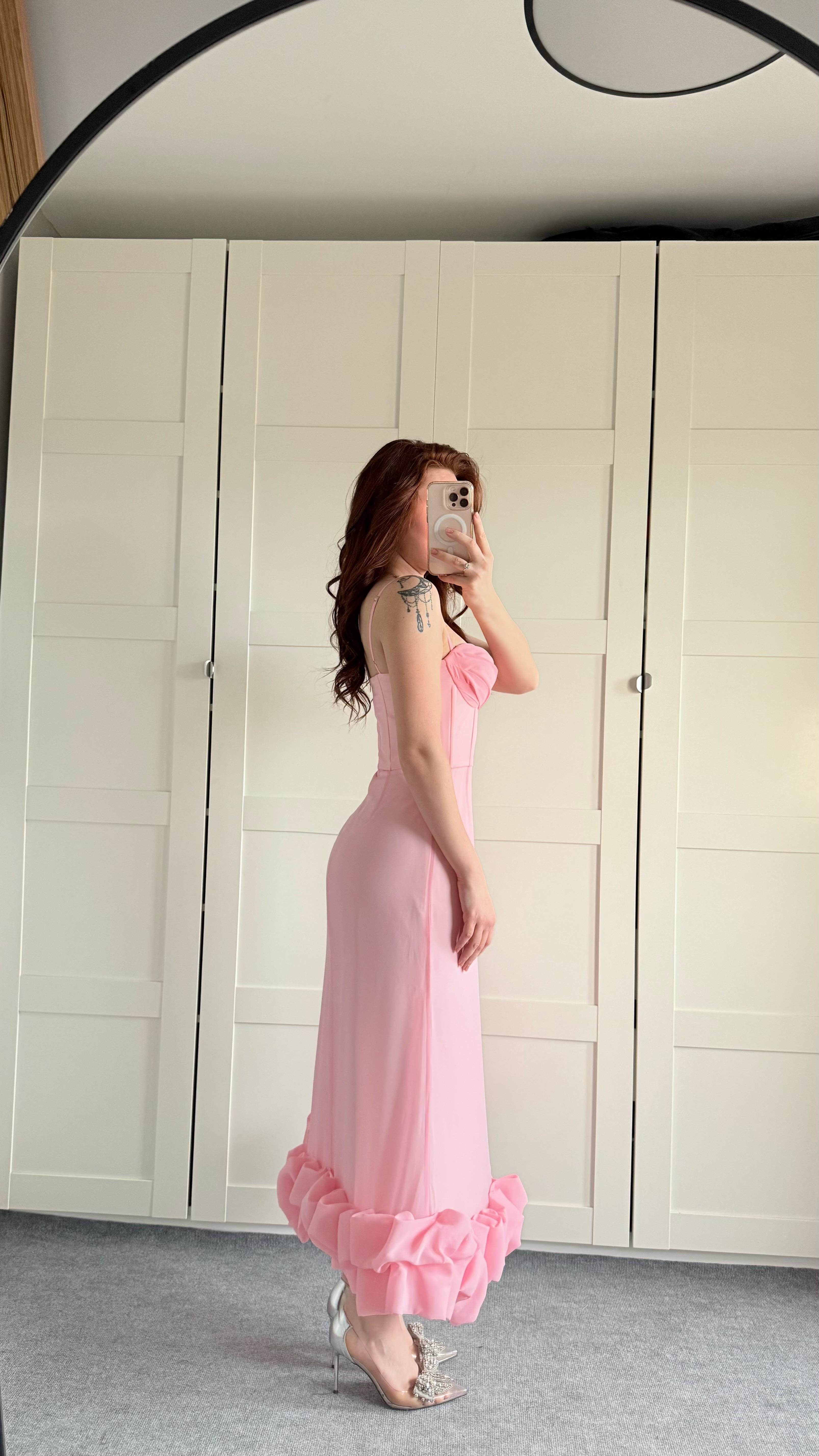 Dora Eteği Balon Elbise Pembe