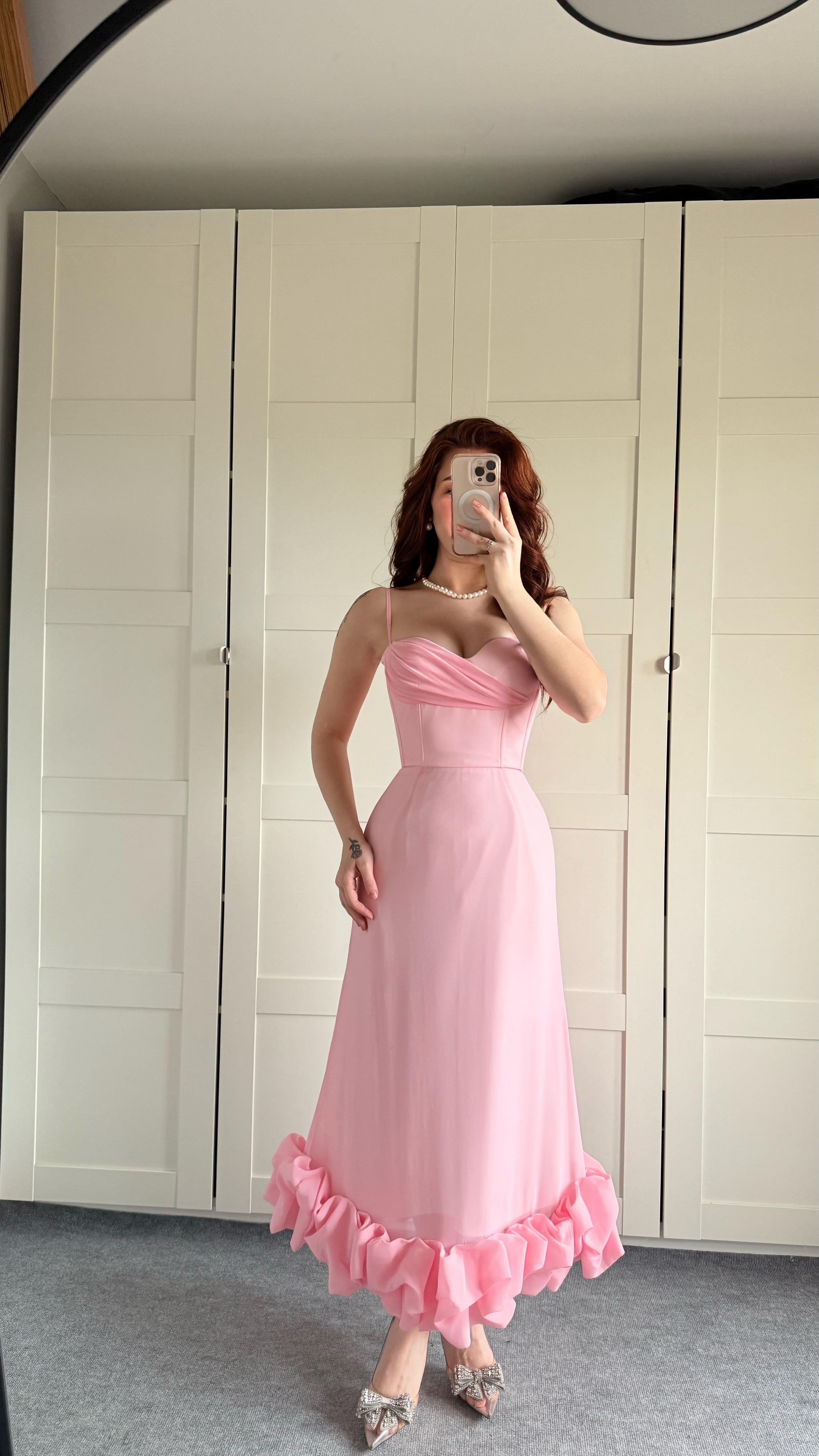 Dora Eteği Balon Elbise Pembe