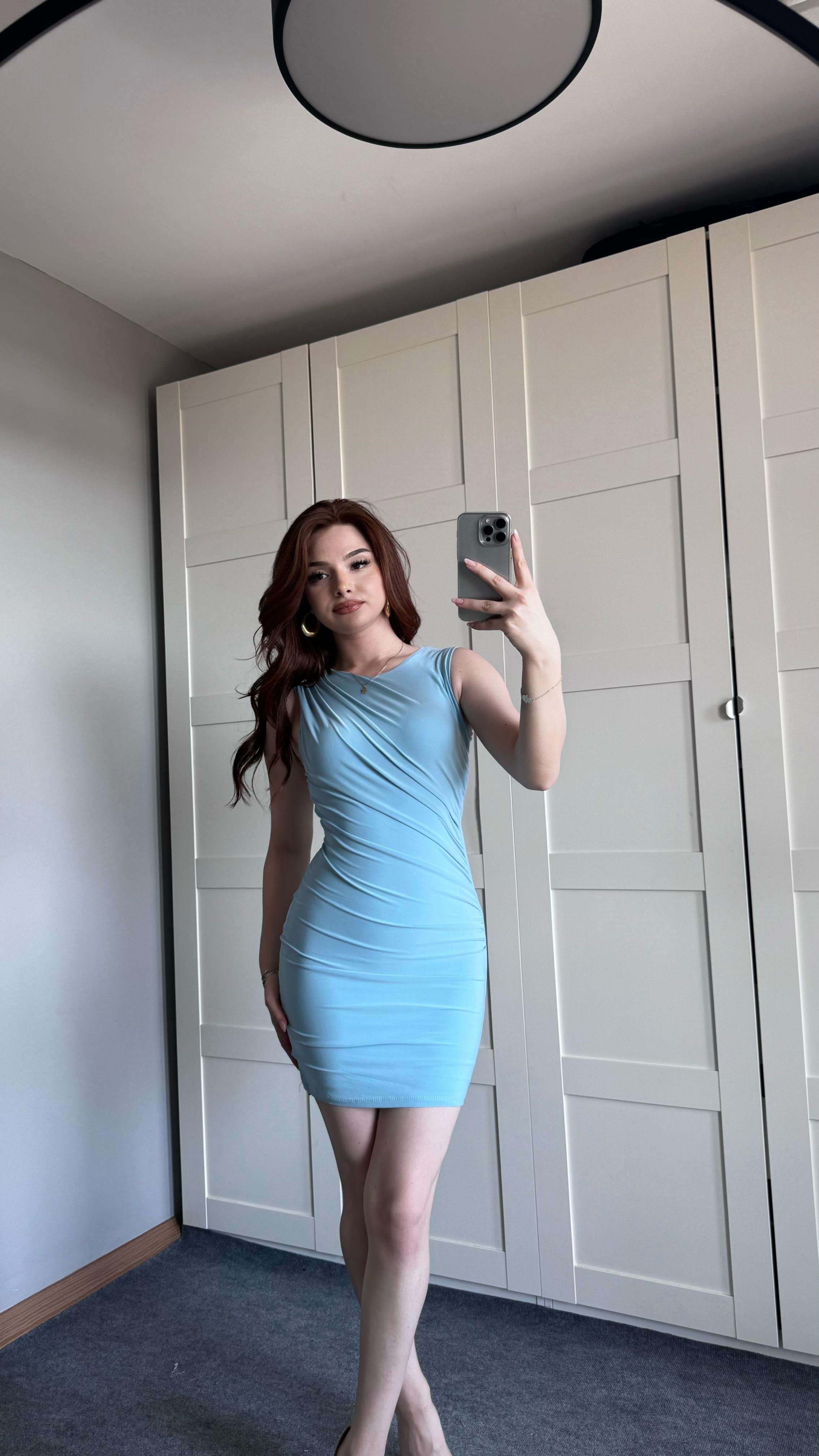 Drapeli Sıfır Kol Mini Bebe Mavisi Elbise 