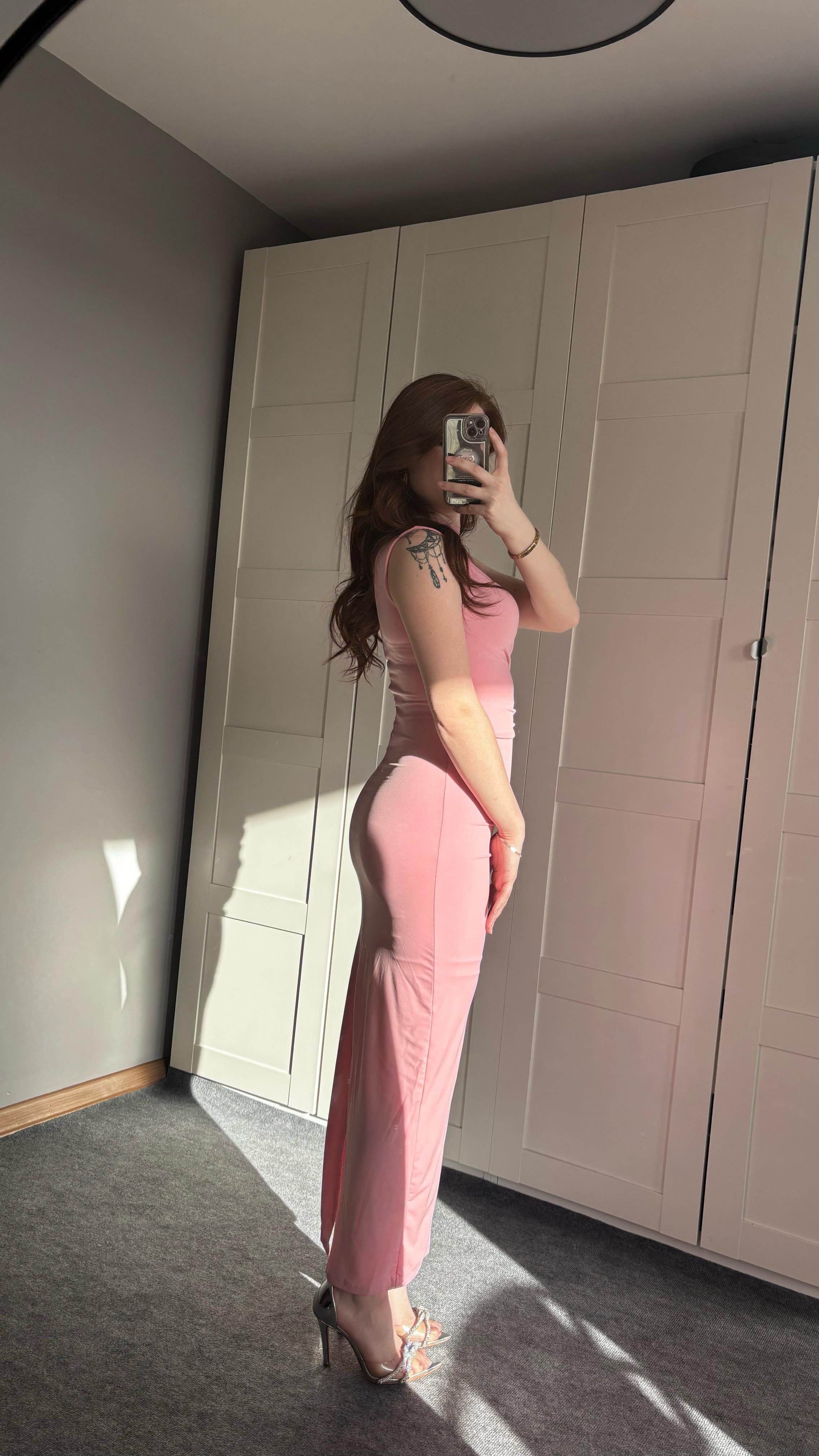 Drapeli Sıfır Kol Pembe Elbise