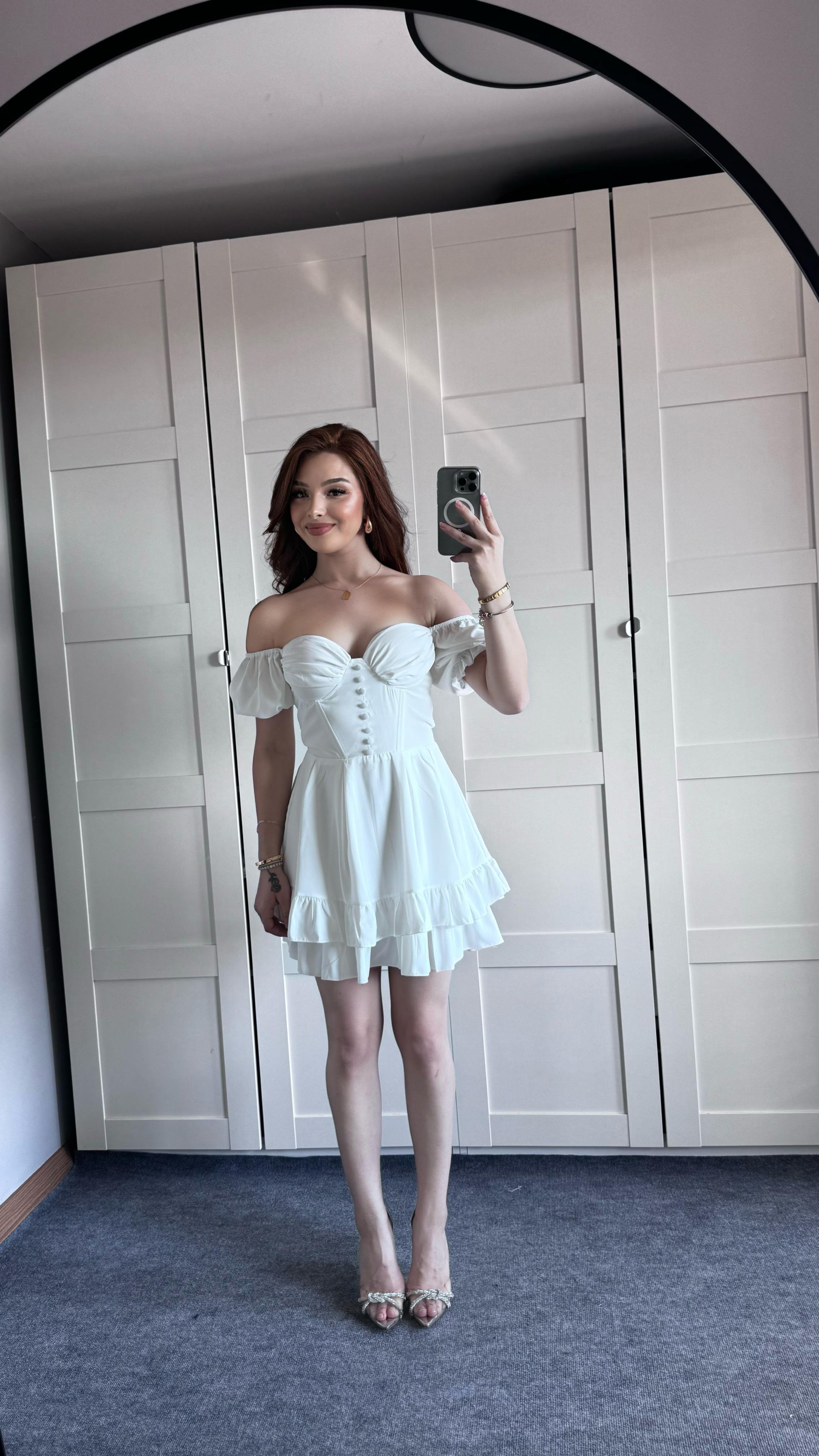 Dream Kısa Kuşaklı Elbise Beyaz